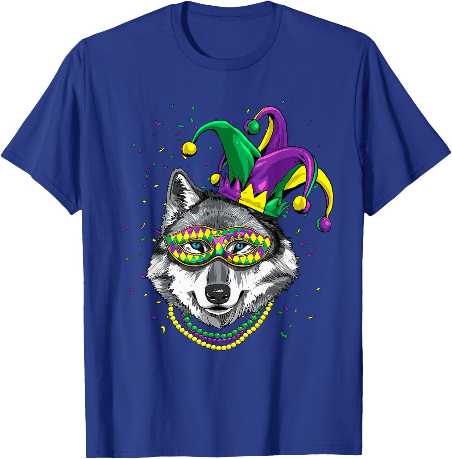 Wolf Animal Lover Cute Mardi Gras Carnival Jester T-Shirt - T-Shirt | Royal