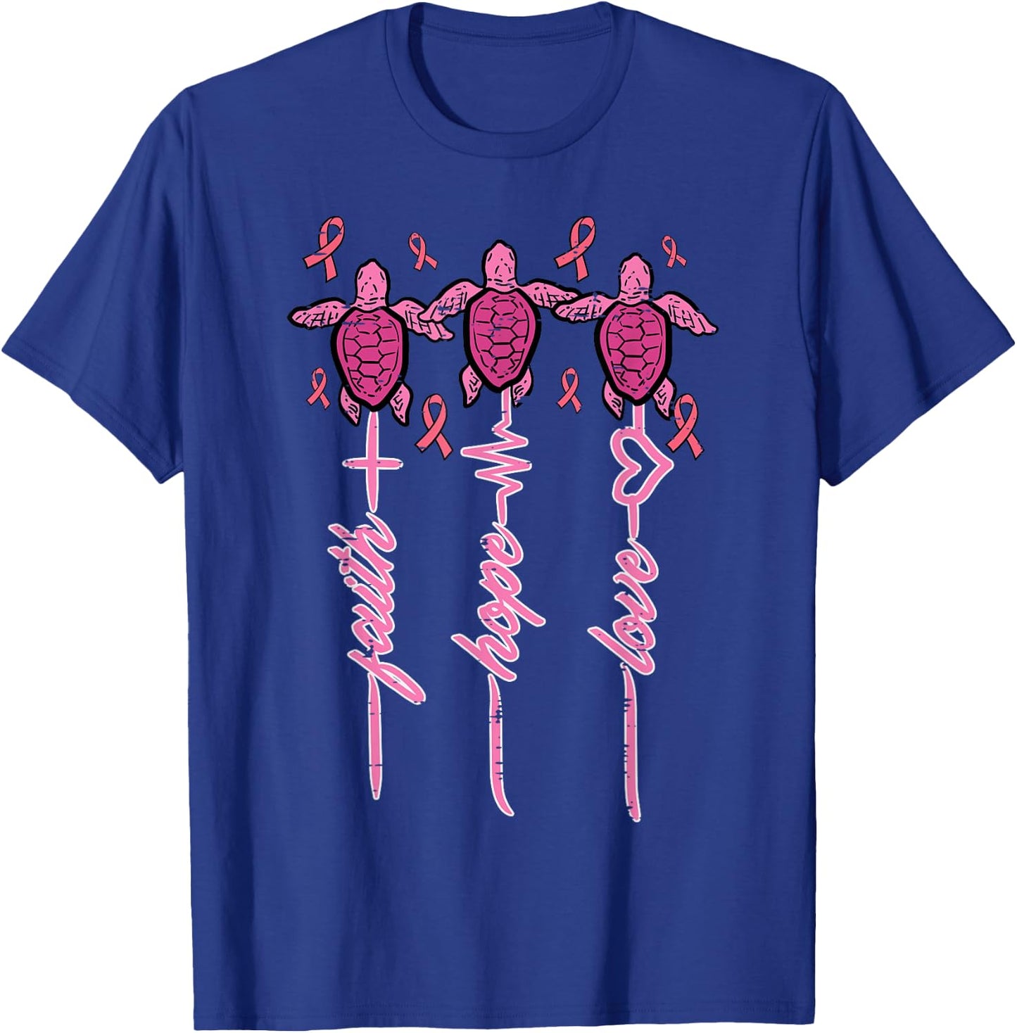 Breast Cancer Awareness Turtles Faith Hope Men Women Kids T-Shirt - T-Shirt | Royal