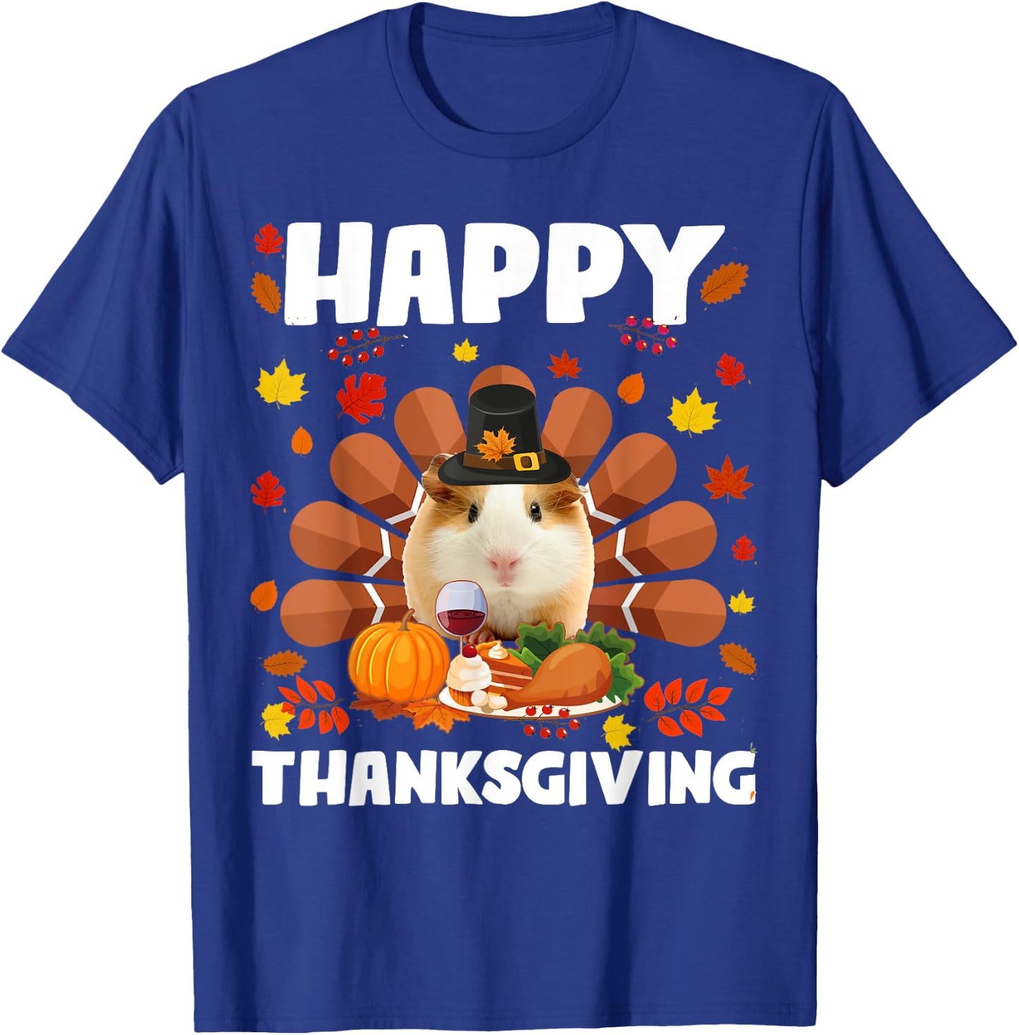 Happy Thanksgiving Funny Guinea Pig Turkey Autumn Guinea Pig T-Shirt - T-Shirt | Royal