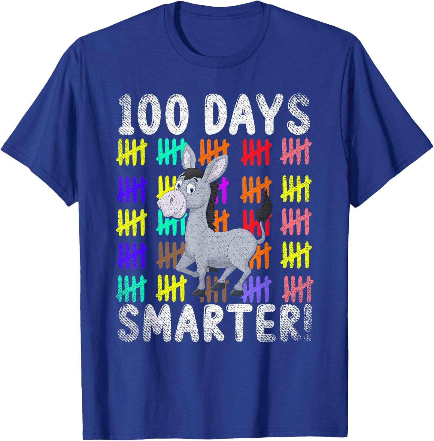 100 Days Smarter Cute Animal Donkey 100 Days Of School T-Shirt - T-Shirt | Royal