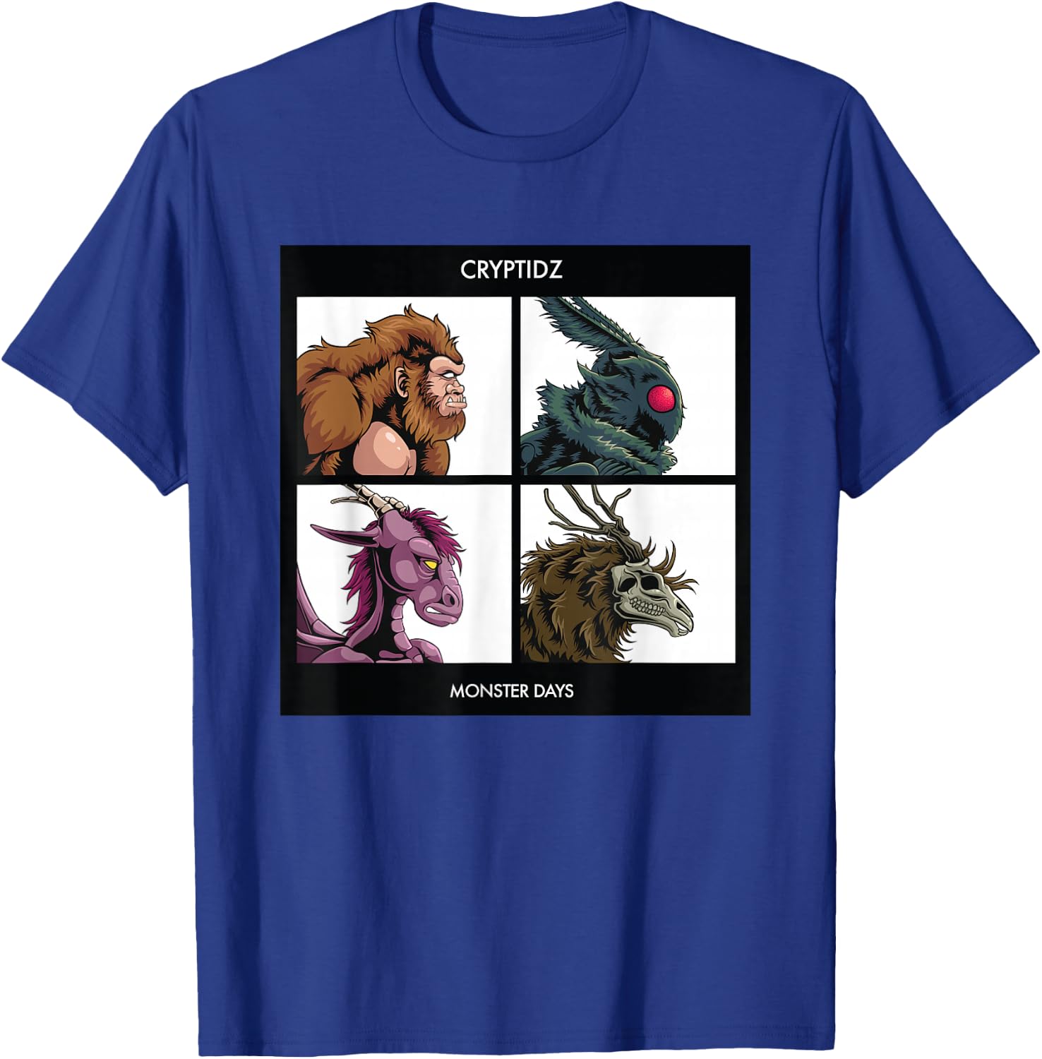 Cryptids Monster Days Bigfoot Mothman Jersey Devil Wendigo T-Shirt - T-Shirt | Royal