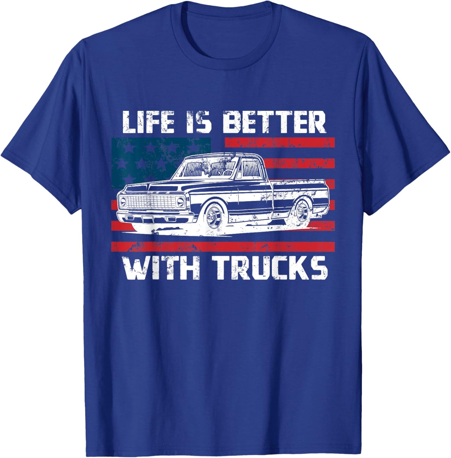 Vintage Life Is Better With Trucks USA Flag Truck Shirts Women Men T-Shirt - T-Shirt | Royal