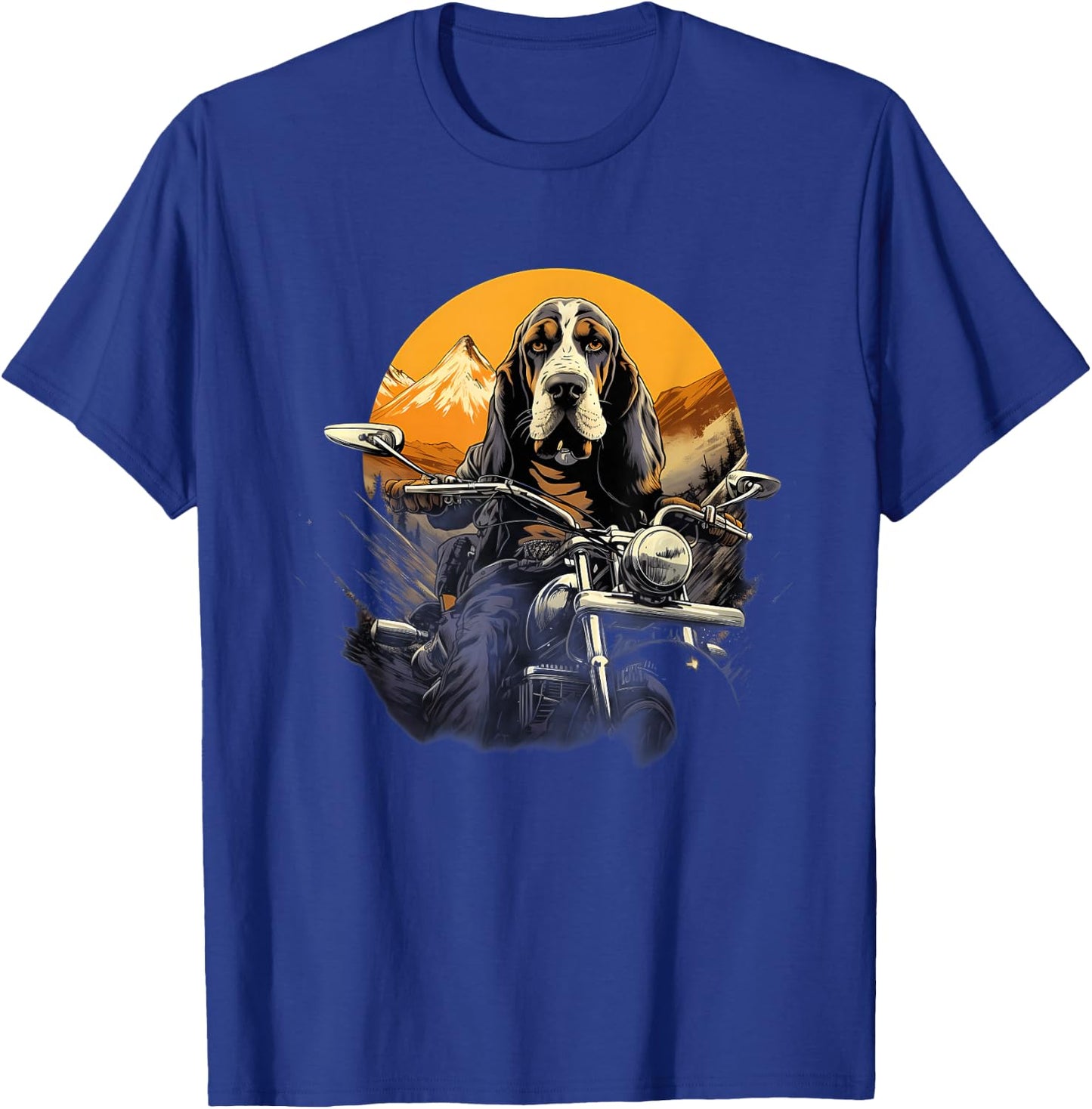 Biker Basset Hound Dog Riding Motorcycle T-Shirt - T-Shirt | Royal