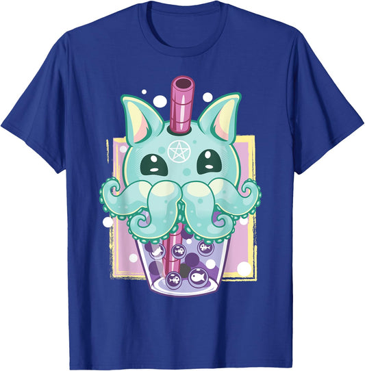Kawaii Pastel Goth Creepy Creature Boba Bubble Tea Vaporwave T-Shirt - T-Shirt | Royal