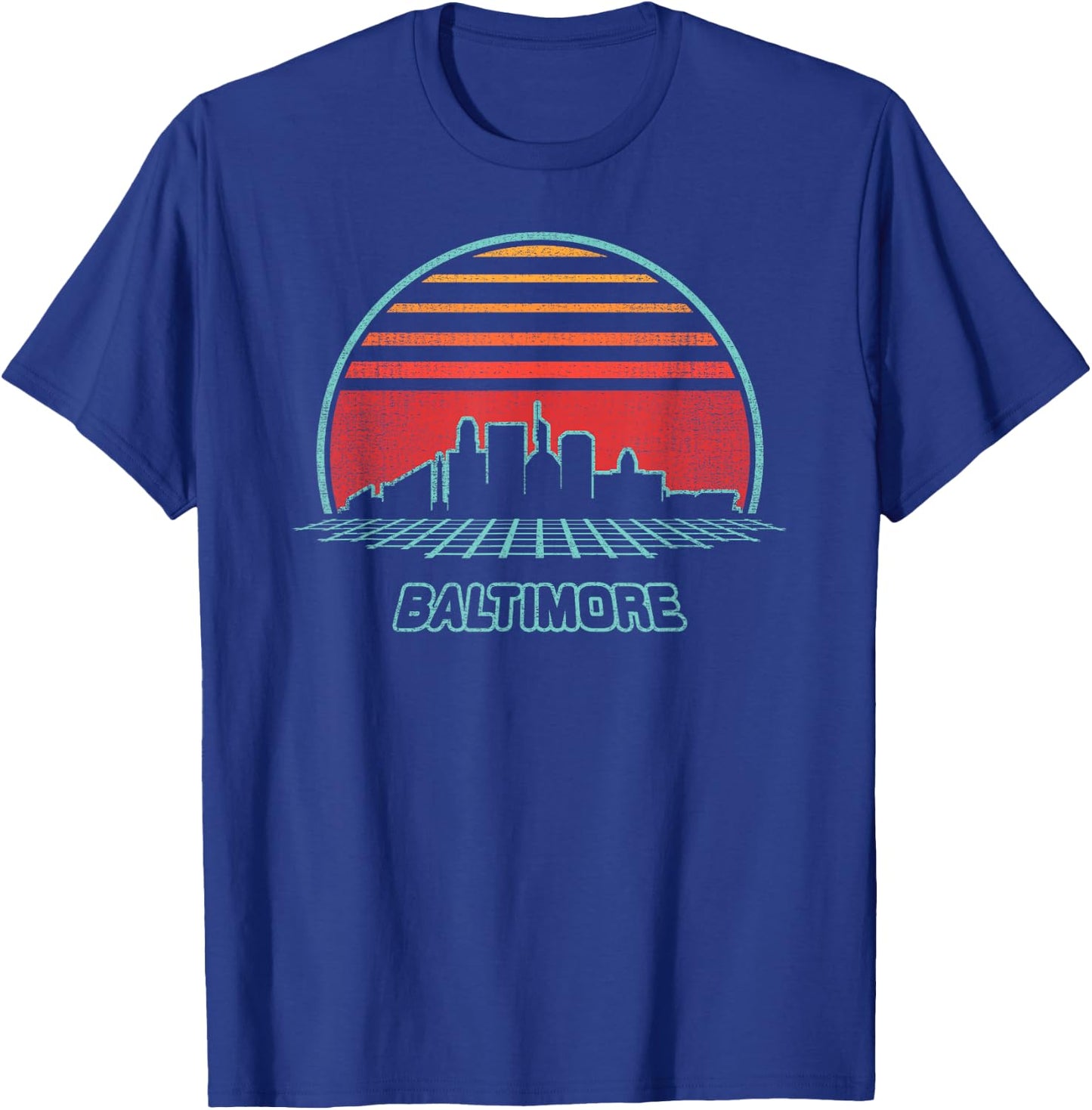 Baltimore City Skyline Retro 80s Style Souvenir Gift T-Shirt - T-Shirt | Royal