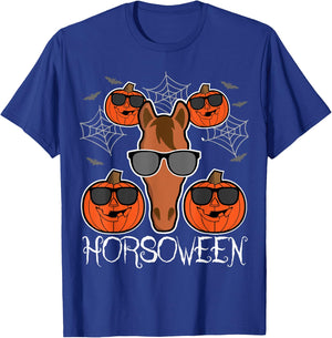 Horsoween - Pumpkin Pony with Glasses Horse Halloween T-Shirt - T-Shirt | Royal