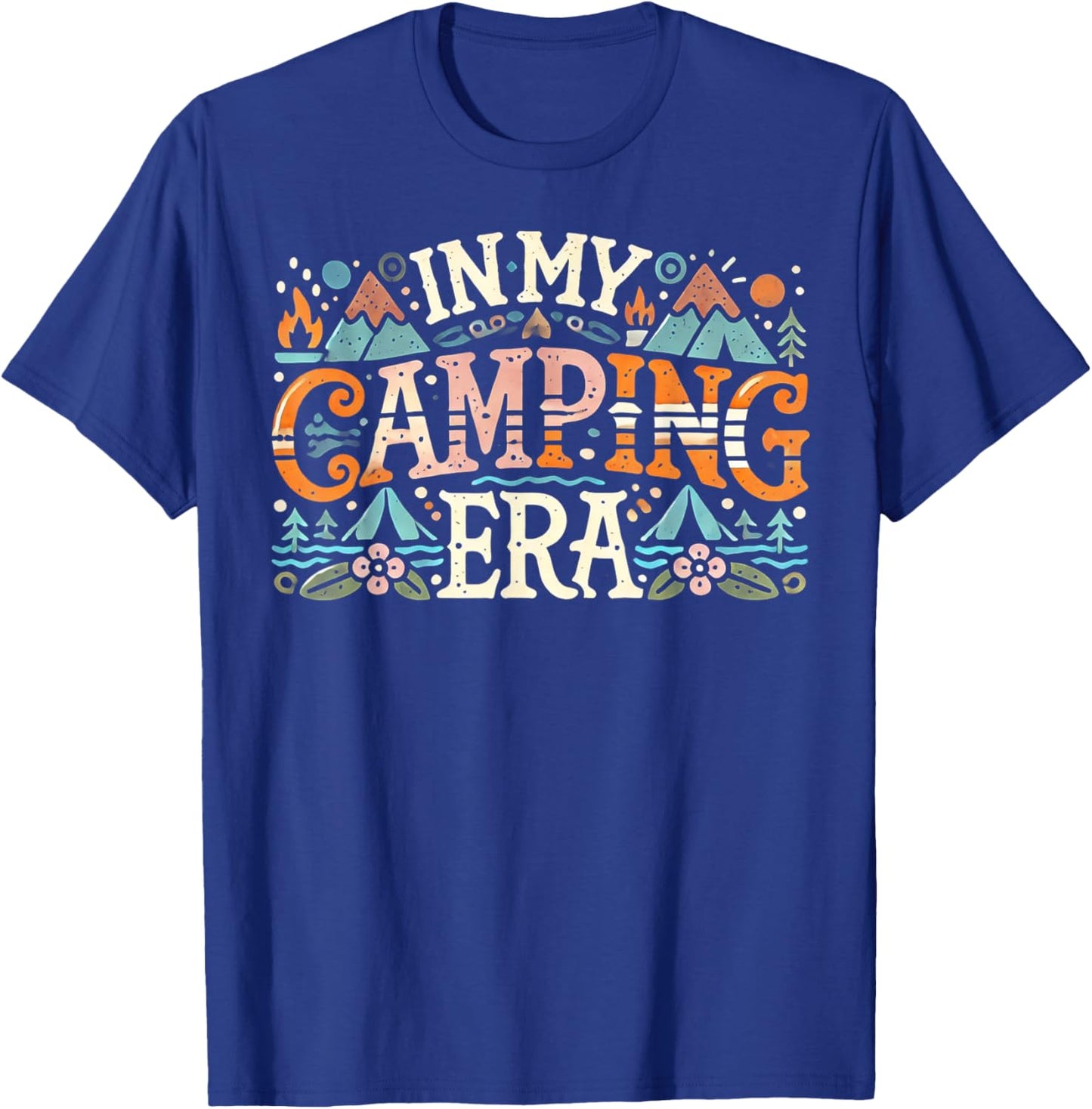 Camping In My Camping Era Retro Groovy Summer Funny Camping , Small, Black T-Shirt - T-Shirt | Royal