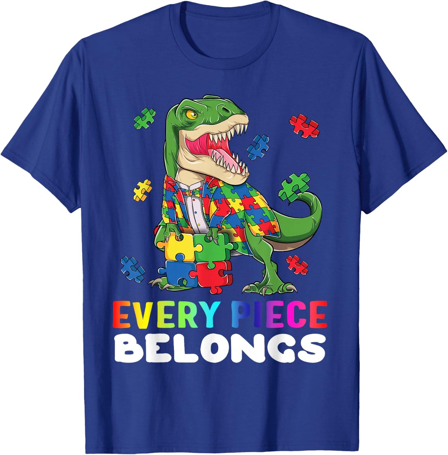 T rex Dinosaur Puzzle Piece Autism Awareness Boys Kids Gift T-Shirt - T-Shirt | Royal