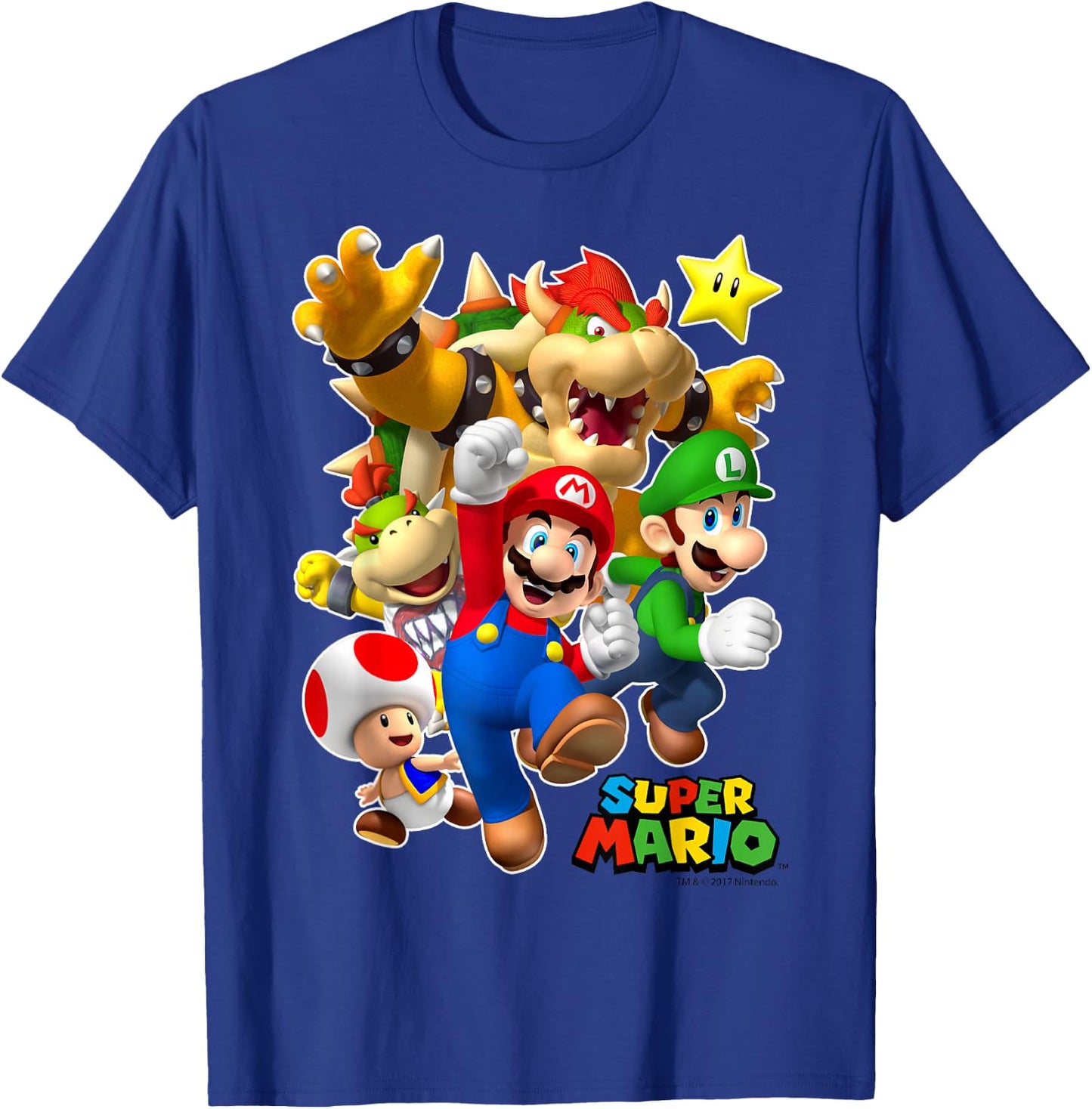 Super Mario Group Shot with Bowser 3D Poster T-Shirt - T-Shirt | Royal