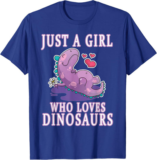 Just A Girl Who Loves Dinosaurs Cute Floral Girls Teens Gift T-Shirt - T-Shirt | Royal