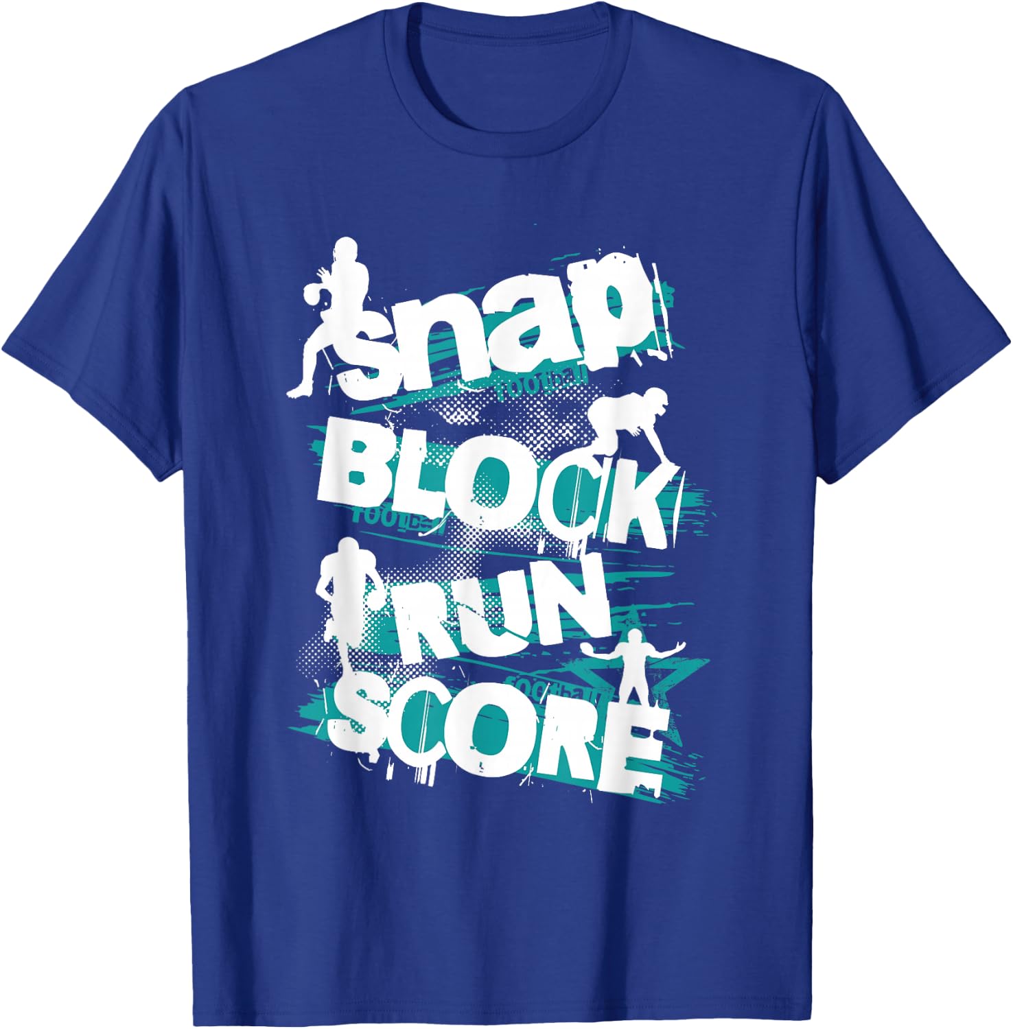 White and Teal Football Sport Fan Grungy Graphic T-Shirt - T-Shirt | Royal