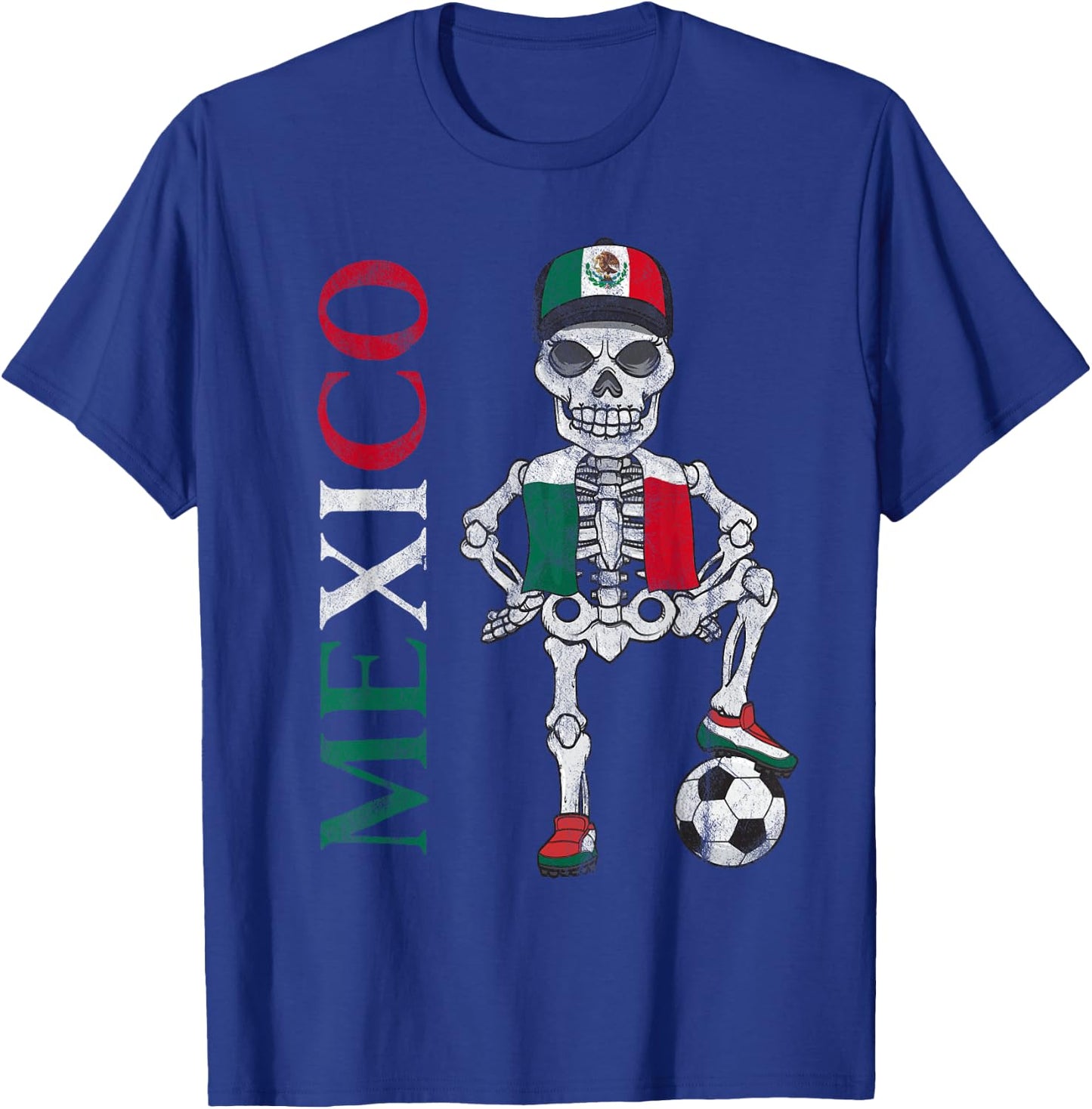 Mexico Soccer Skeleton Fan Flag Team T-Shirt - T-Shirt | Royal