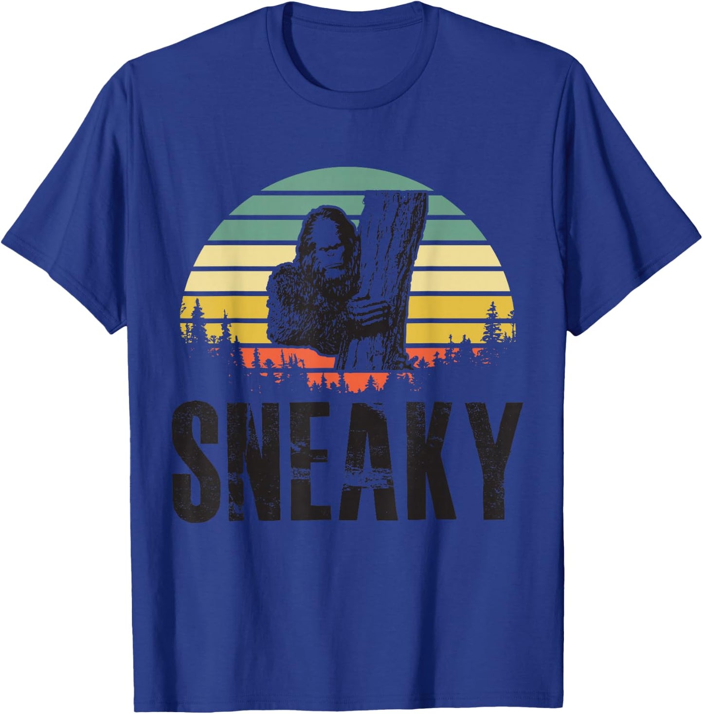 Sasquatch Sneaky, Sneaky Retro Bigfoot T-Shirt - T-Shirt | Royal