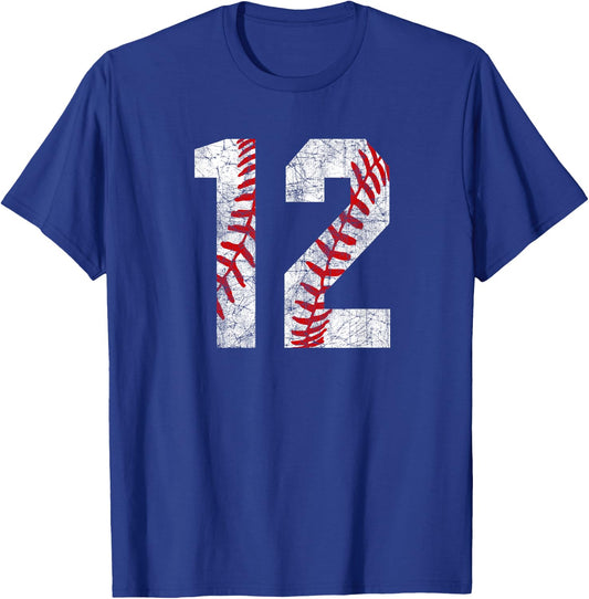 Vintage Baseball Mom #12 Jersey Baseball Favorite Player T-Shirt - T-Shirt | Royal