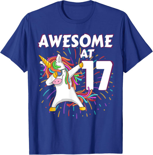 Unicorn Dabbing 17th Birthday Shirt for 17 Year Old Teenager T-Shirt - T-Shirt | Royal
