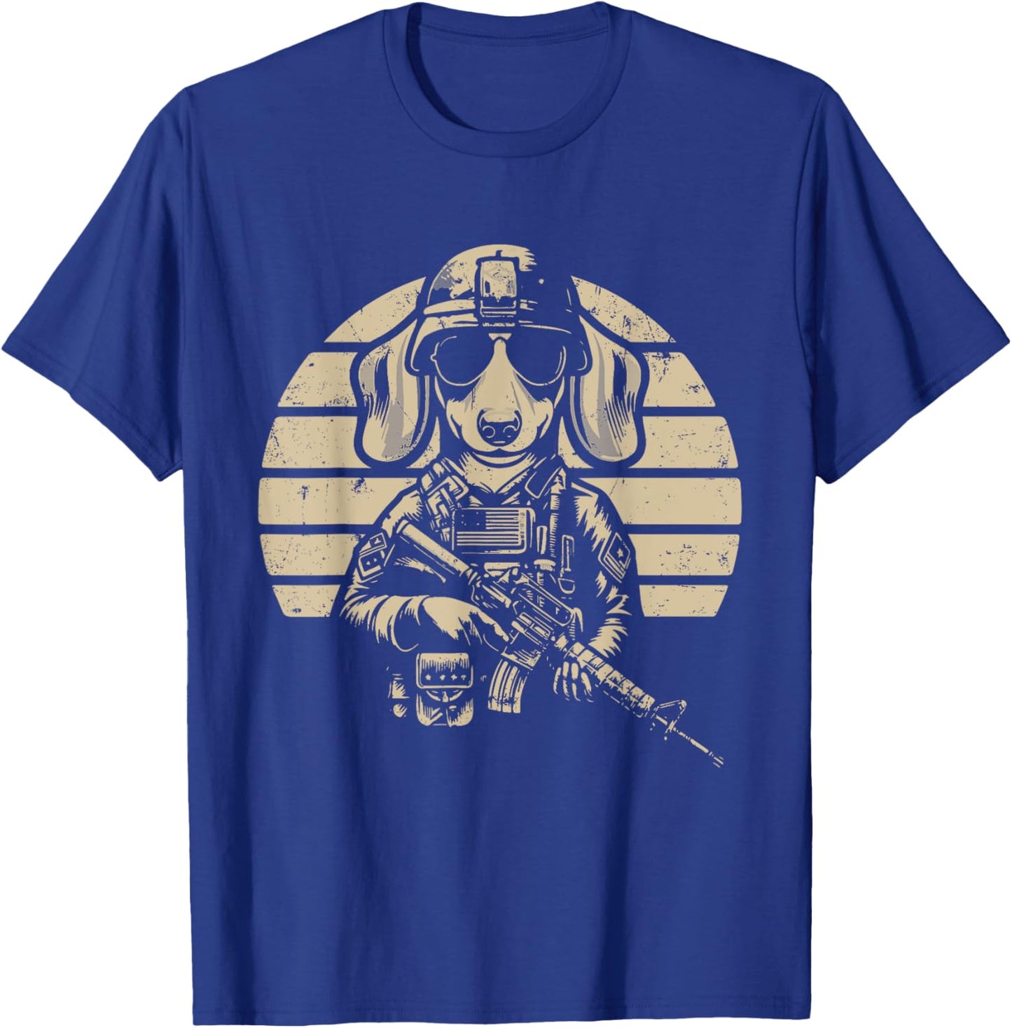 Dachshund Sunglasses Costume Owner Proud Soldier Veteran T-Shirt - T-Shirt | Royal