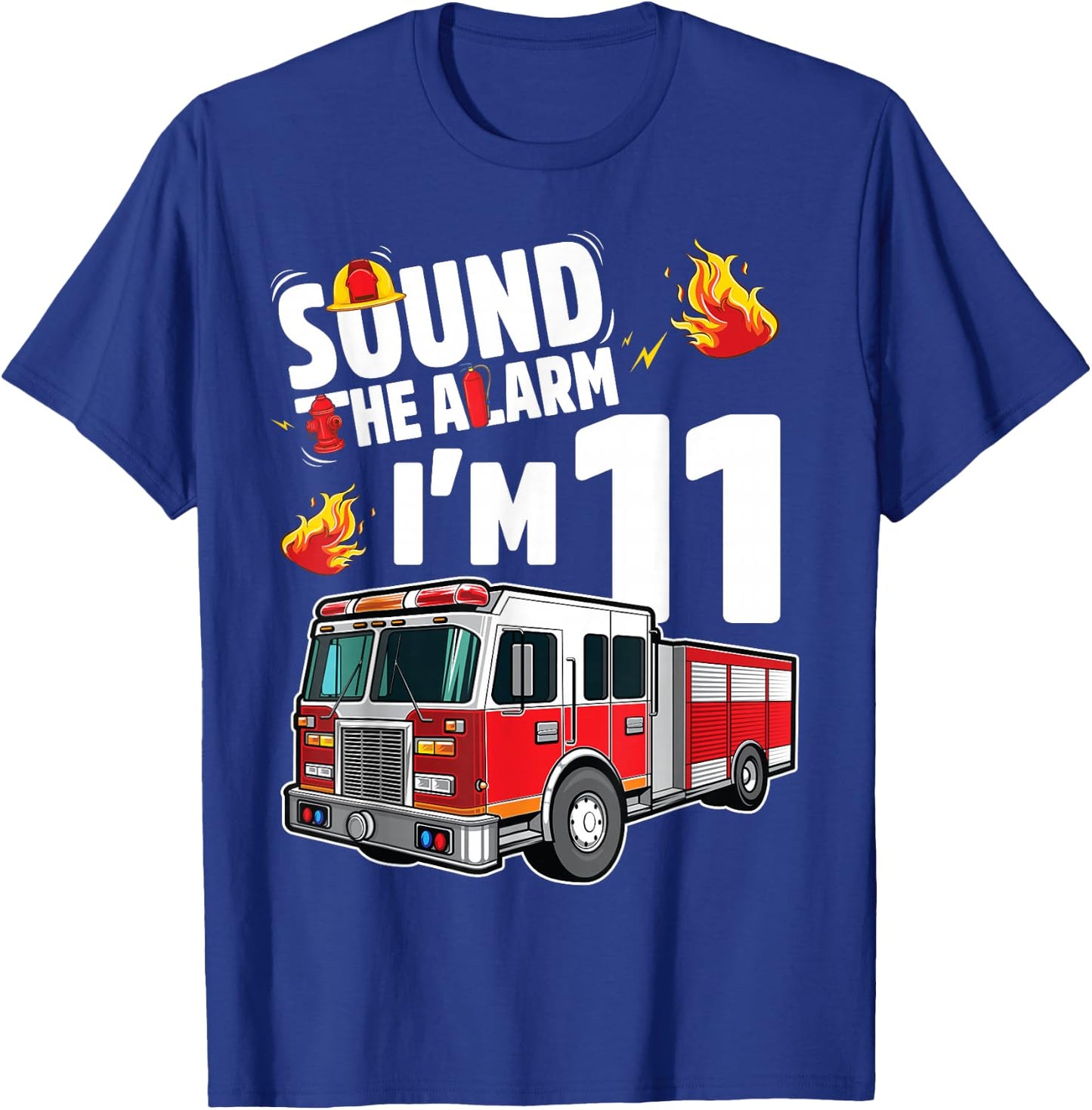 Fire Truck 11th Birthday Boy Firefighter 11 Year Old T-Shirt - T-Shirt | Royal