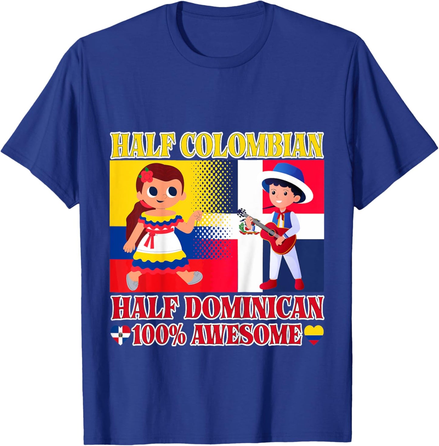 Half Colombian Half Dominican Republic Flag Toddler Girl Boy T-Shirt - T-Shirt | Royal