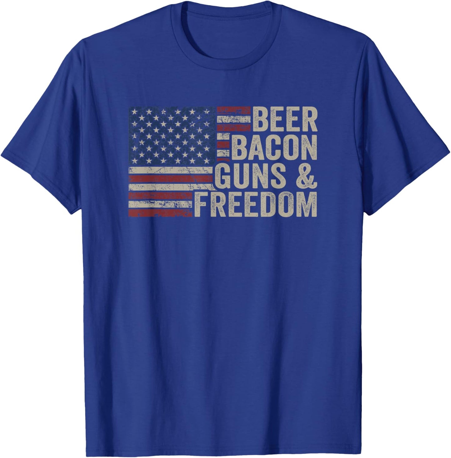Beer Bacon Guns & Freedom - BBQ Vintage USA Flag Drinking T-Shirt - T-Shirt | Royal