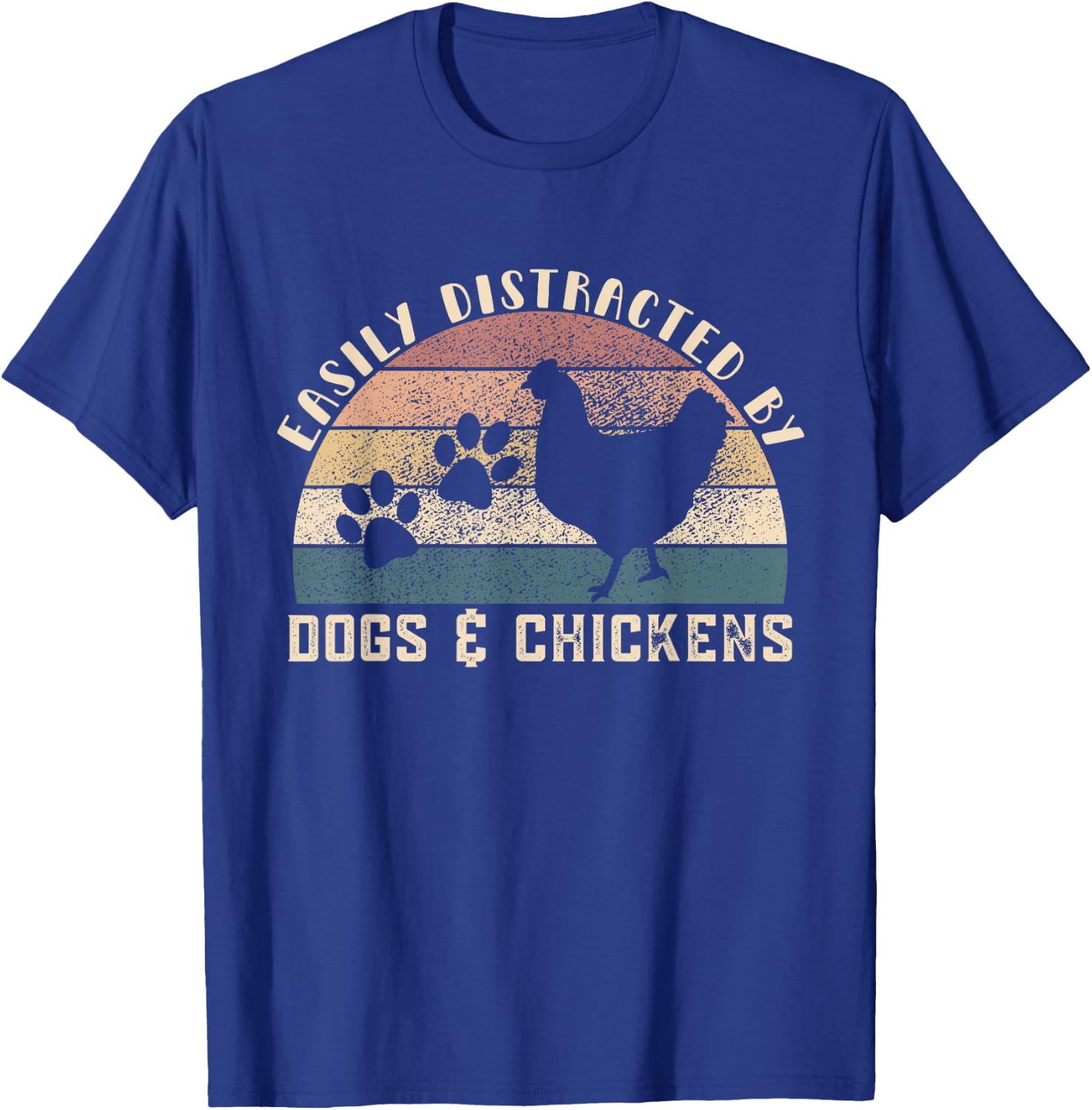 Easily Distracted By Dogs Chickens Retro Funny Chicken Dog T-Shirt - T-Shirt | Royal
