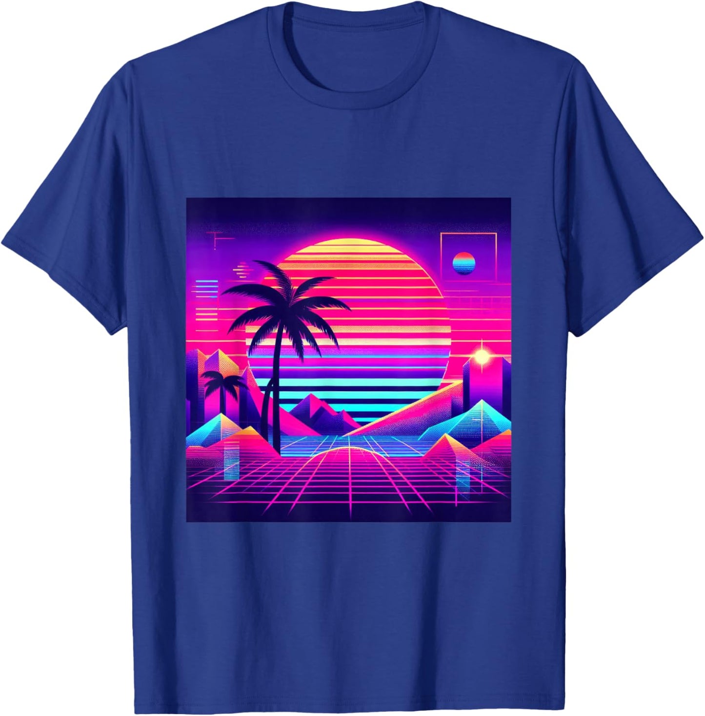 Synthwave Retro Vaporwave Tropical Palm Sunset TV Glitch T-Shirt - T-Shirt | Royal