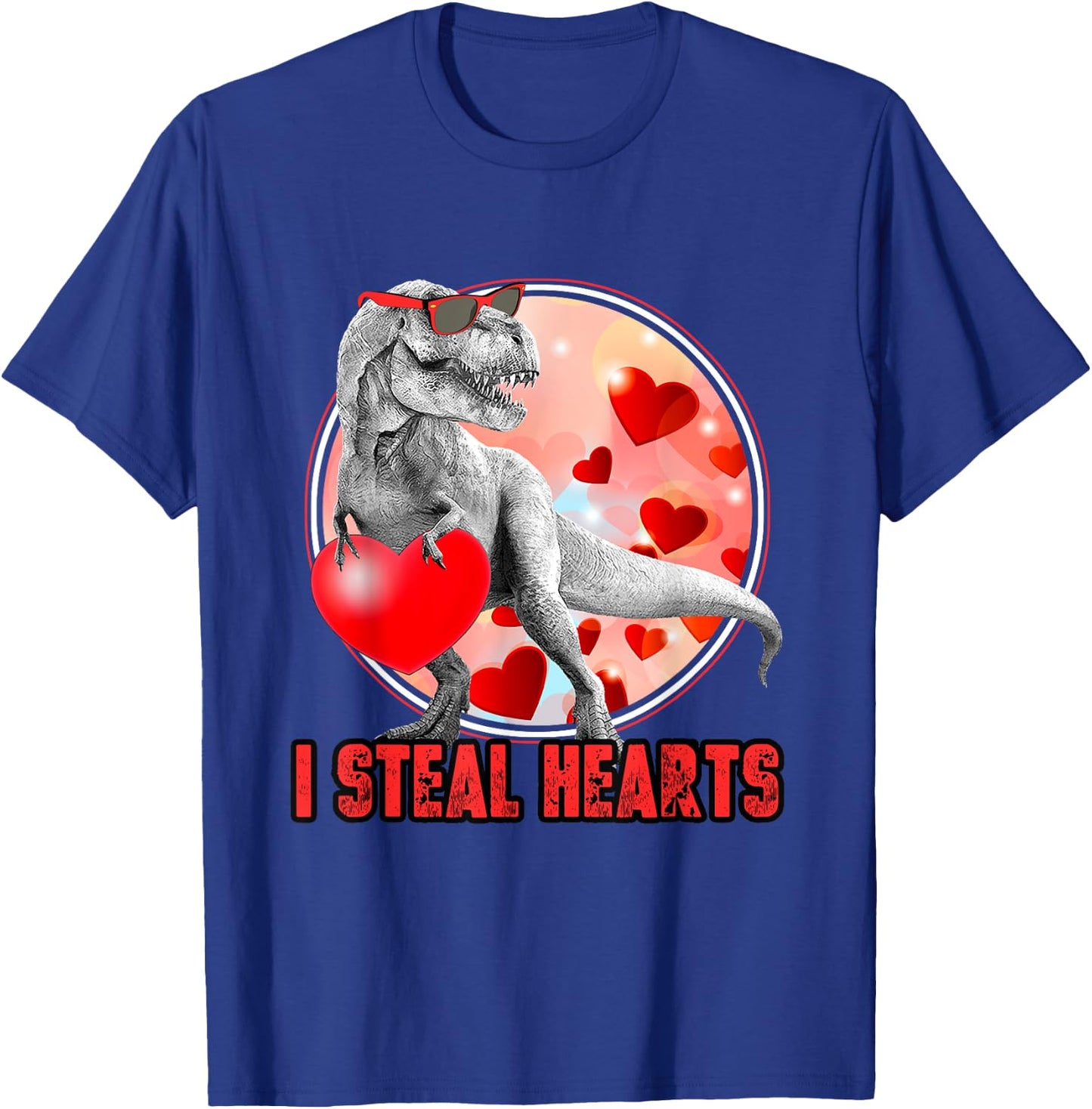 Valentines Day Dinosaur T Rex I Steal Hearts Funny T-Shirt - T-Shirt | Royal