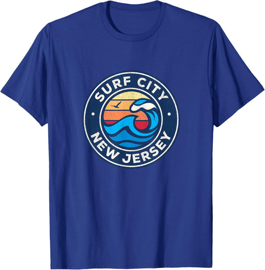 Surf City New Jersey NJ Vintage Nautical Waves Design T-Shirt - T-Shirt | Royal