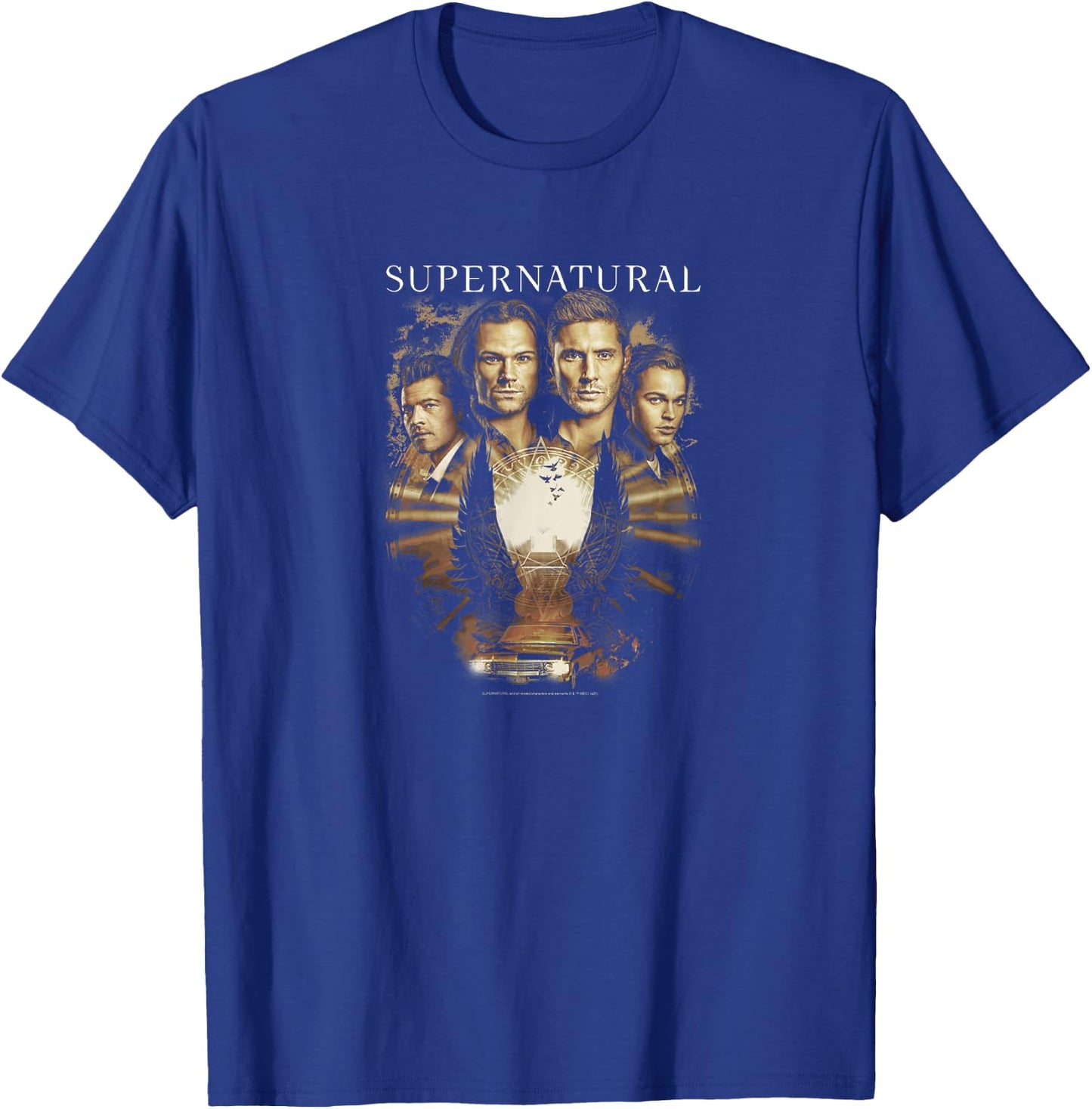 Supernatural Group Shot Sepia Tone Wings T-Shirt - T-Shirt | Royal