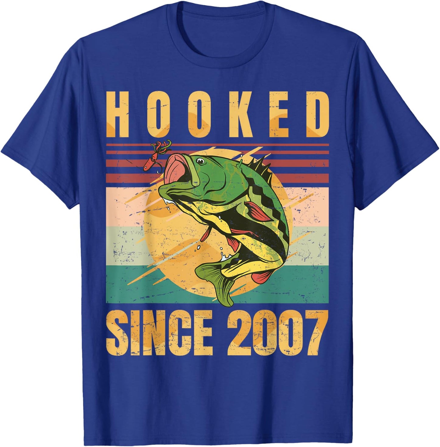 Fishing Fisherman - Hooked Since 2007 - Vintage Retro Gift T-Shirt - T-Shirt | Royal