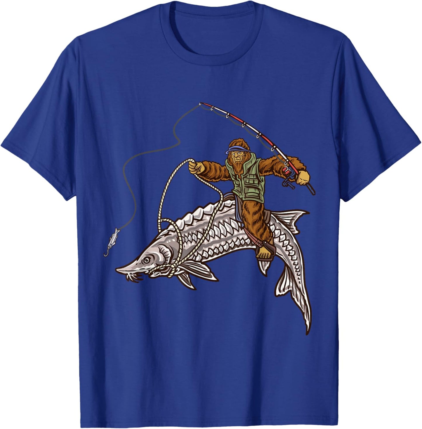 Sturgeon Fishing Bigfoot Fisherman T-Shirt - T-Shirt | Royal