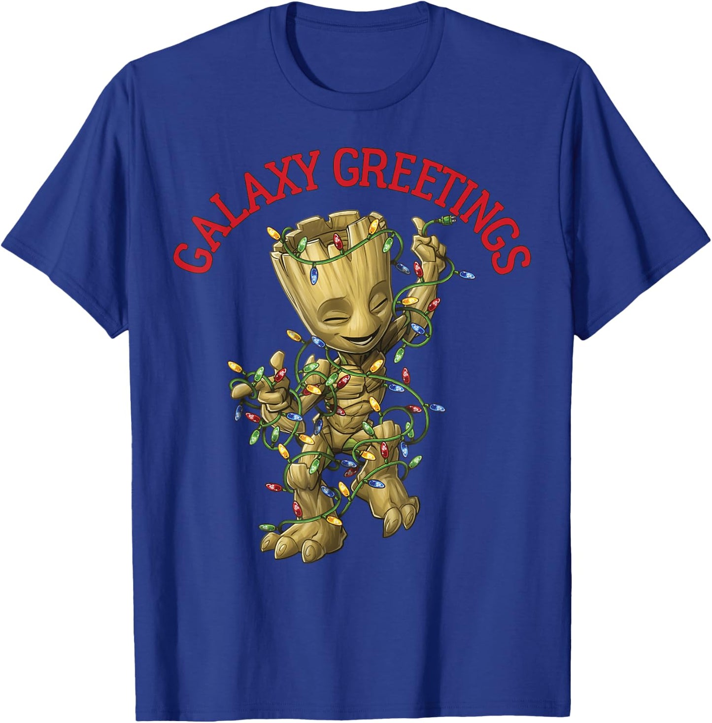 Marvel Christmas Groot Galaxy Greetings Short Sleeve T-Shirt - T-Shirt | Royal
