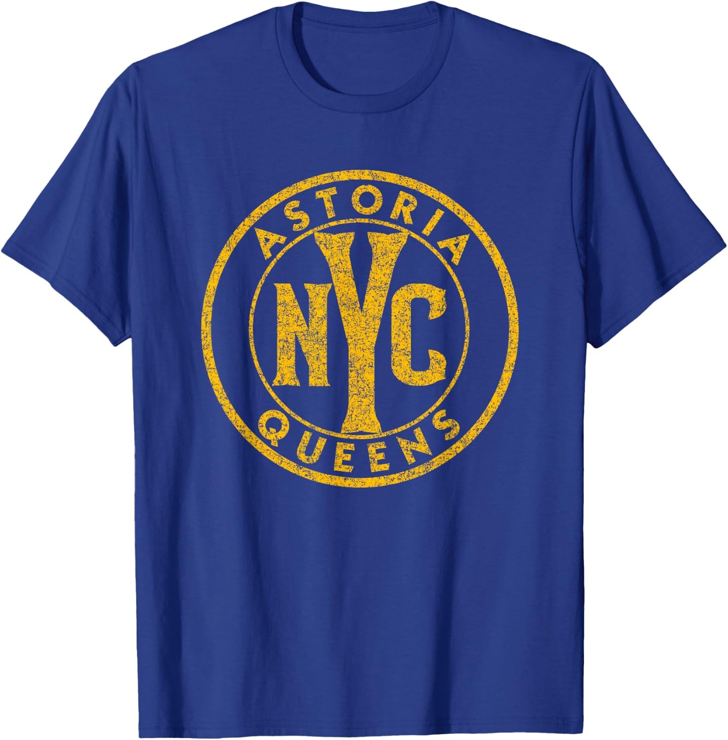 Astoria Queens NYC Circle Sign Distressed Amber Print T-Shirt - T-Shirt | Royal