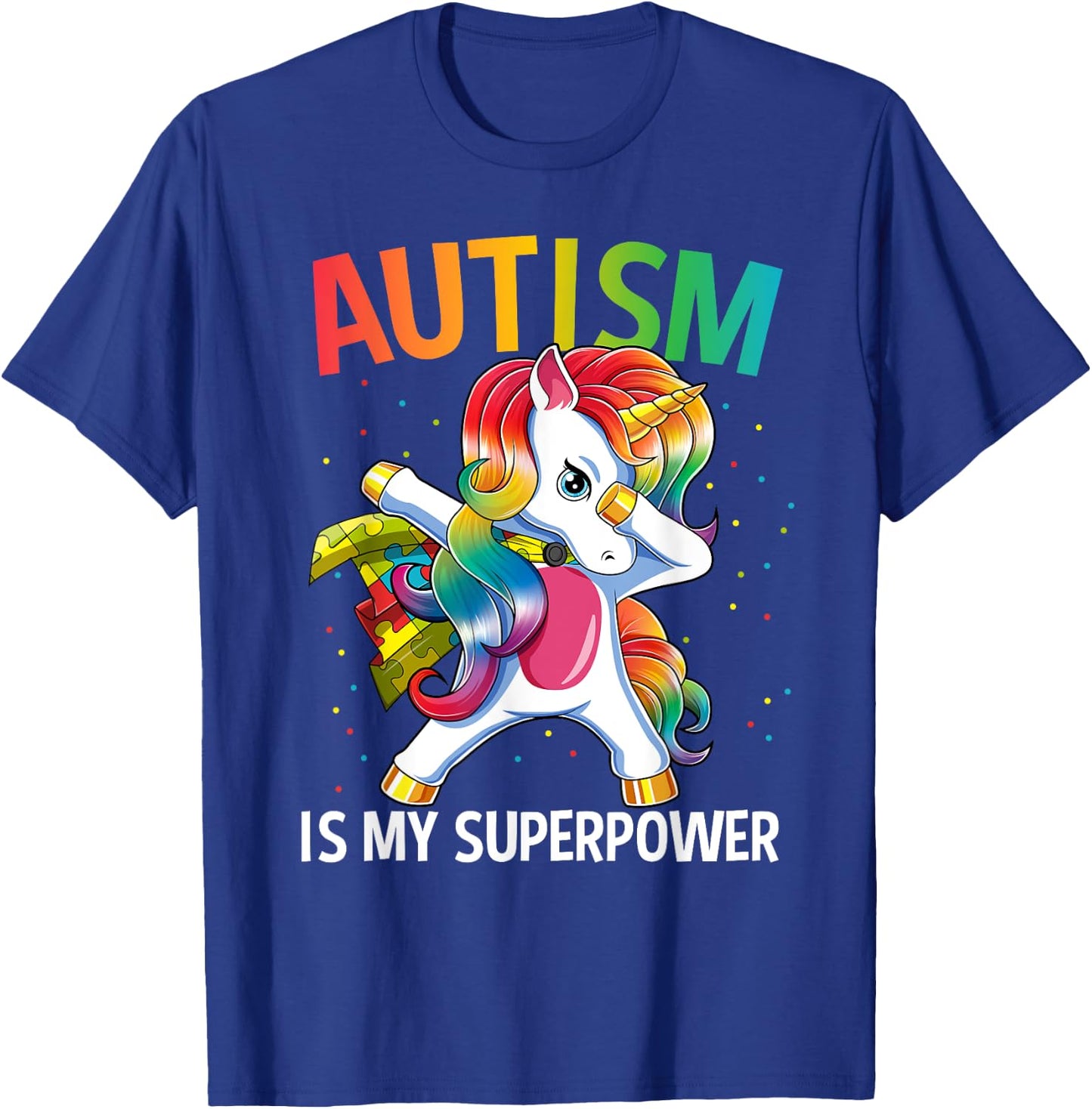 Autism Is My Superpower Dabbing Unicorn T-Shirt - T-Shirt | Royal