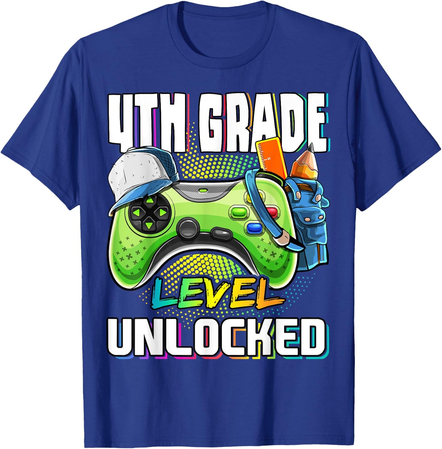4th Grade Level Unlocked Video Game Back to School Boys T-Shirt - T-Shirt | Royal