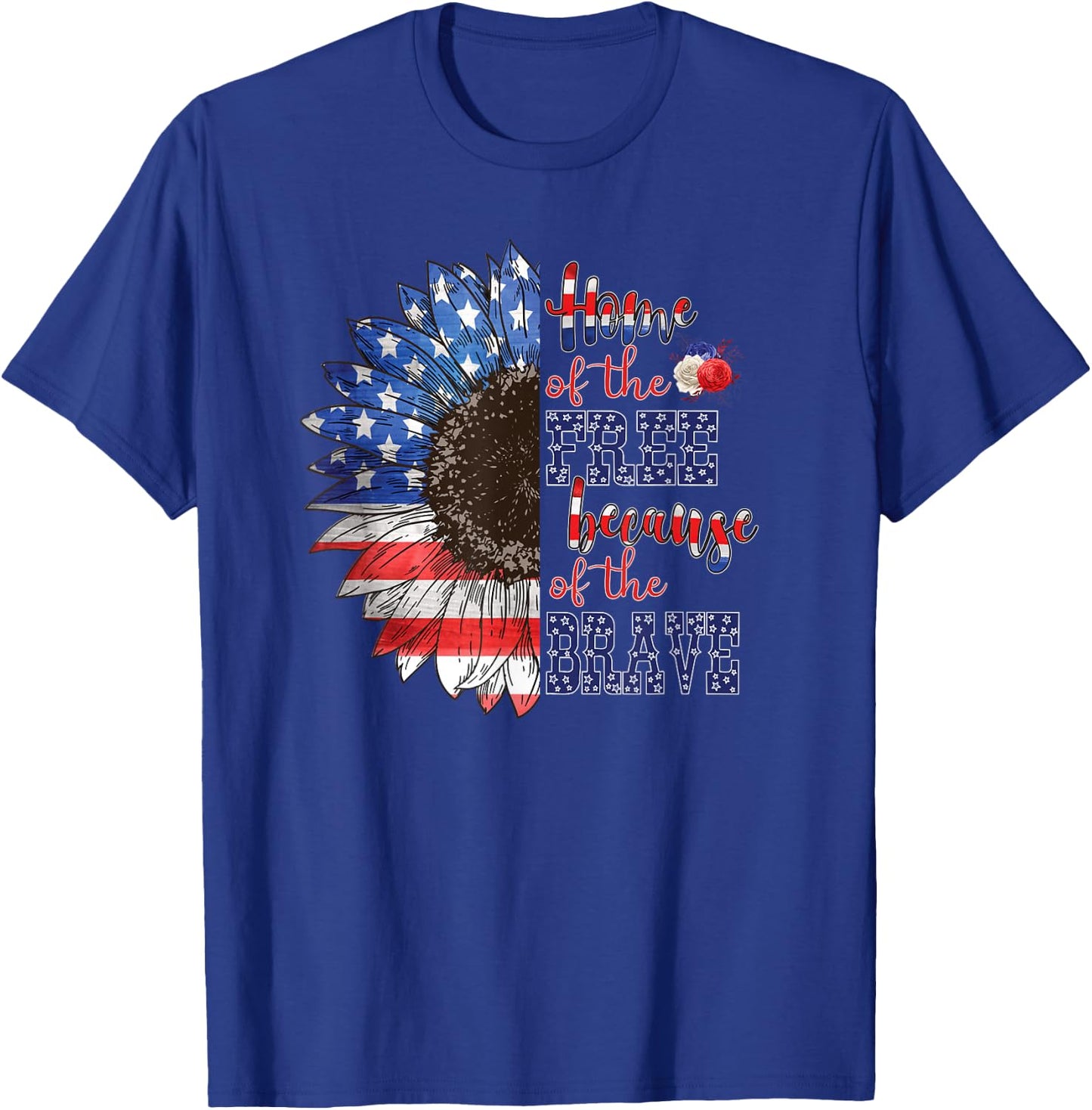 American Flag Sunflower Patriotic 4th July Graphic Plus Size T-Shirt - T-Shirt | Royal