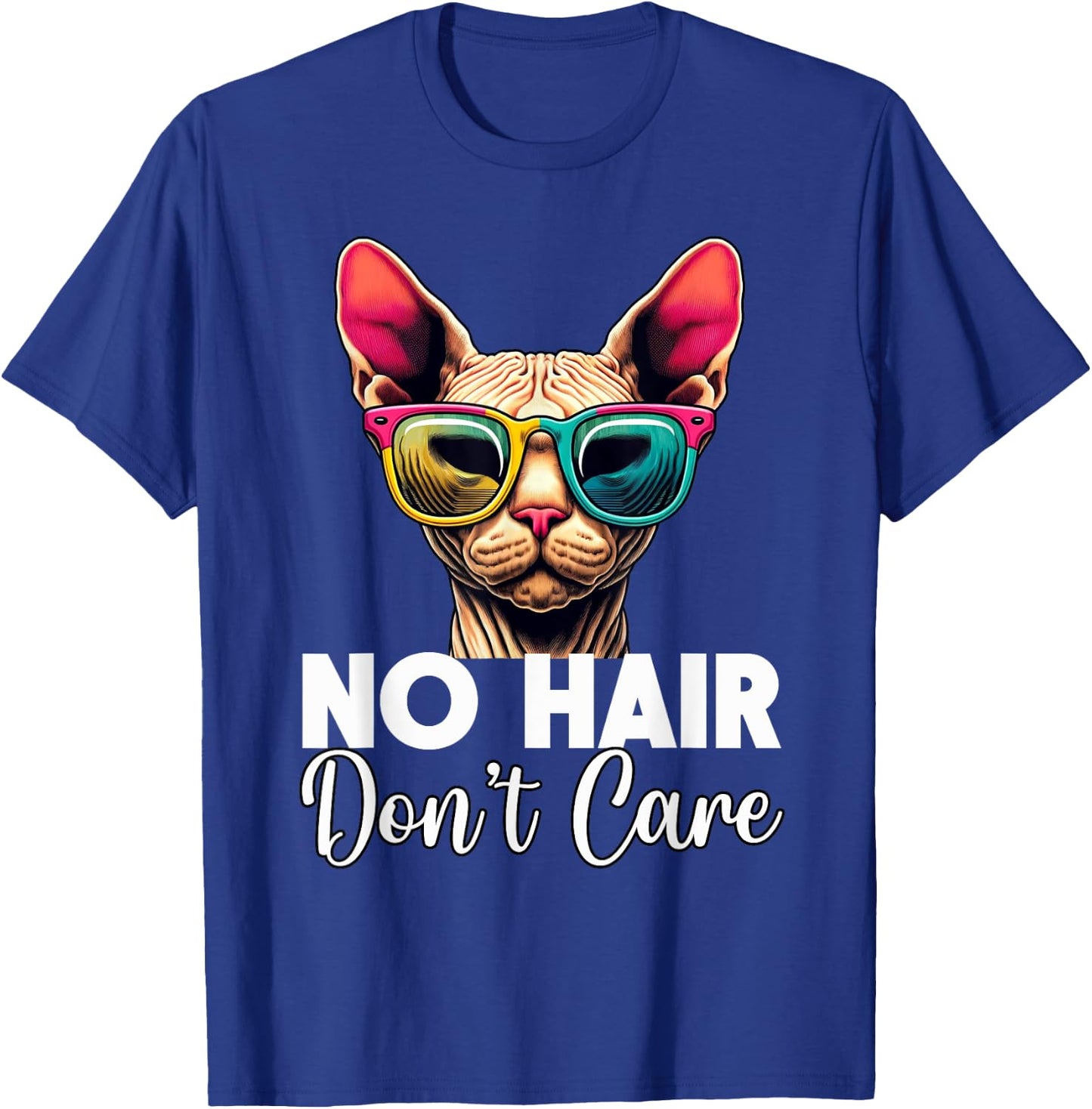 Unique Hairless Cat Lover Apparel & Home Decor -Adults Sphynx Cat Humor No Hair Don't Care Feline Pet Black T-Shirt - T-Shirt | Royal