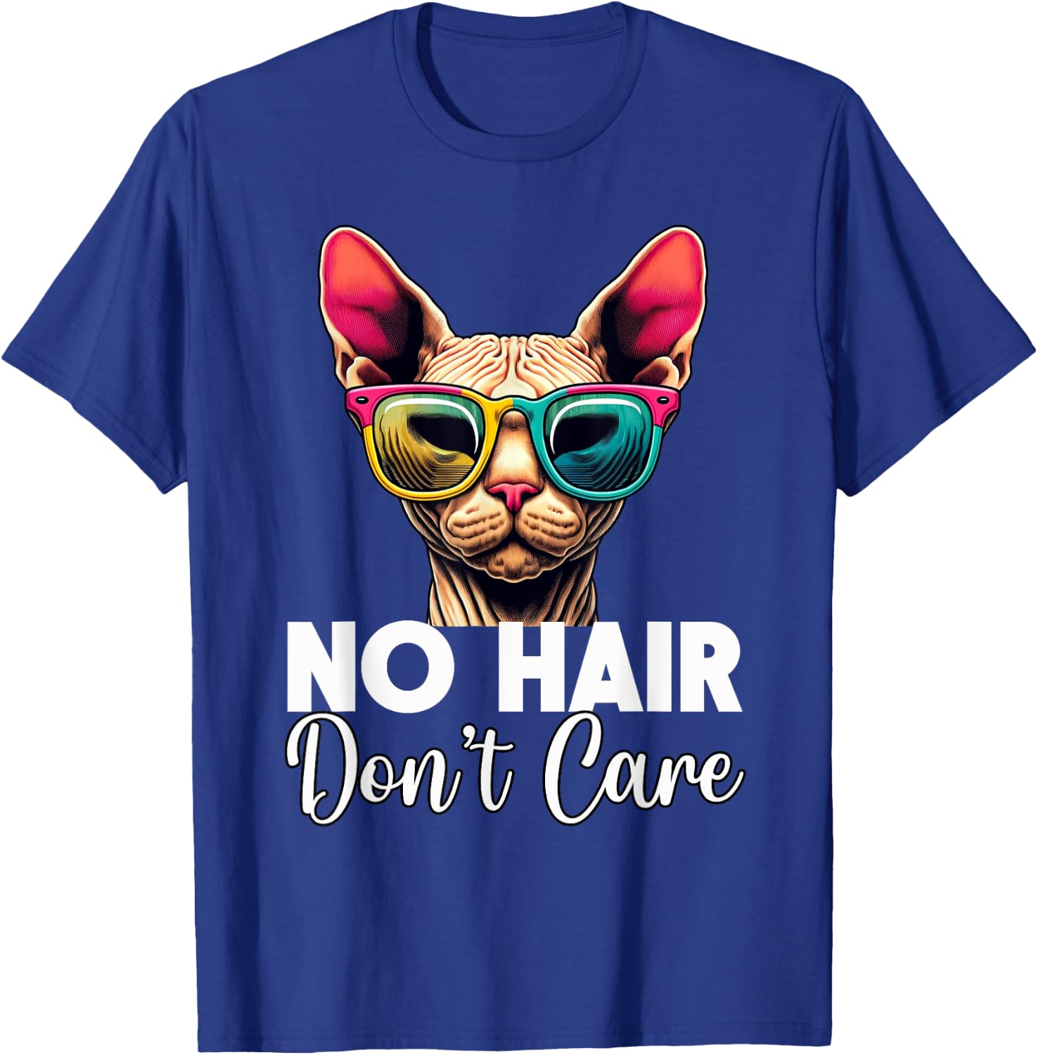 Unique Hairless Cat Lover Apparel & Home Decor -Adults Sphynx Cat Humor No Hair Don't Care Feline Pet Black T-Shirt - T-Shirt | Royal