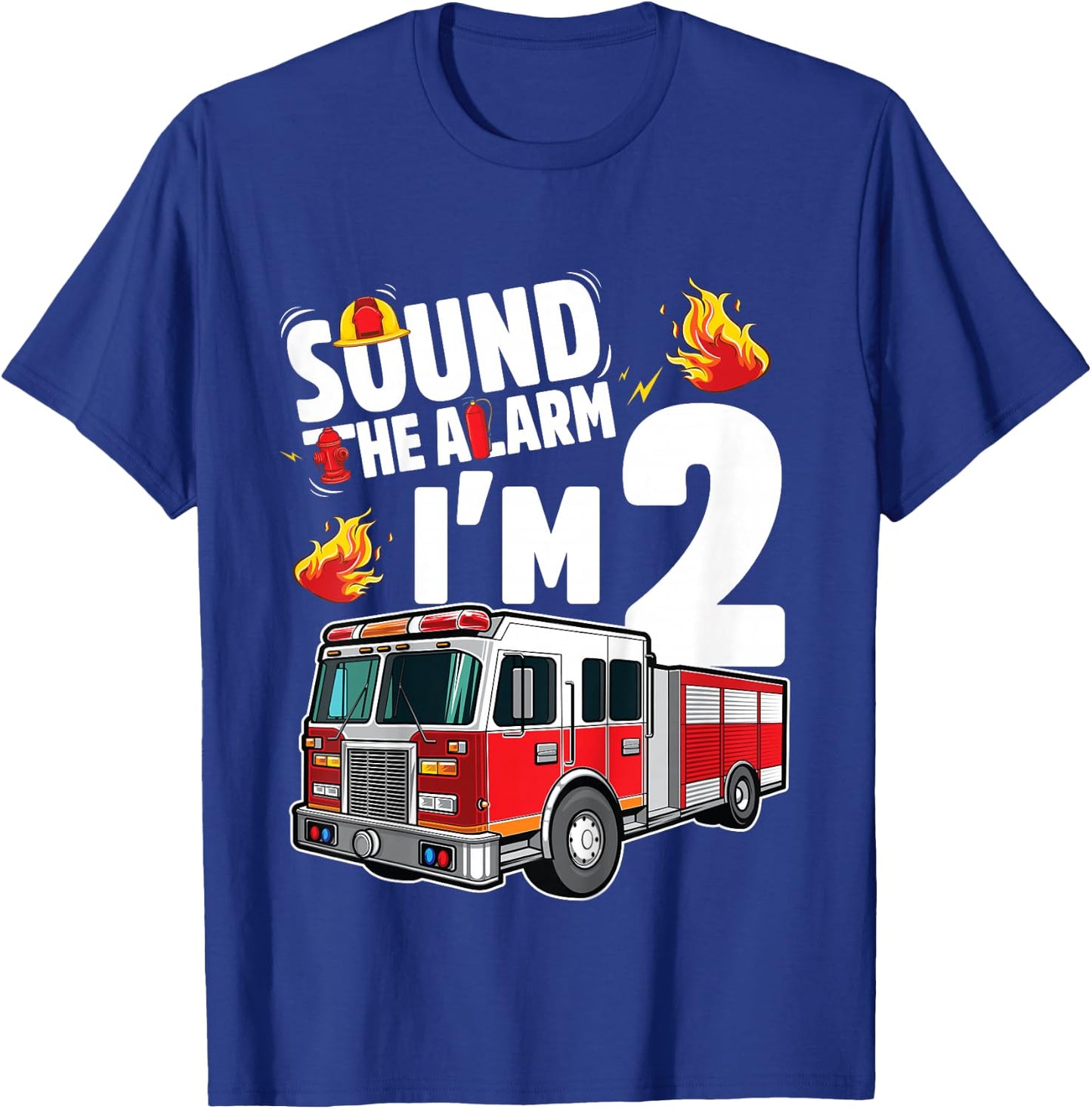 Fire Truck 2nd Birthday Boy Firefighter 2 Year Old T-Shirt - T-Shirt | Royal
