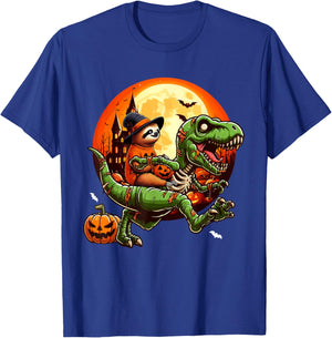 Sloth Riding Horror T-rex As Zombie Halloween Kids Toddler T-Shirt - T-Shirt | Royal