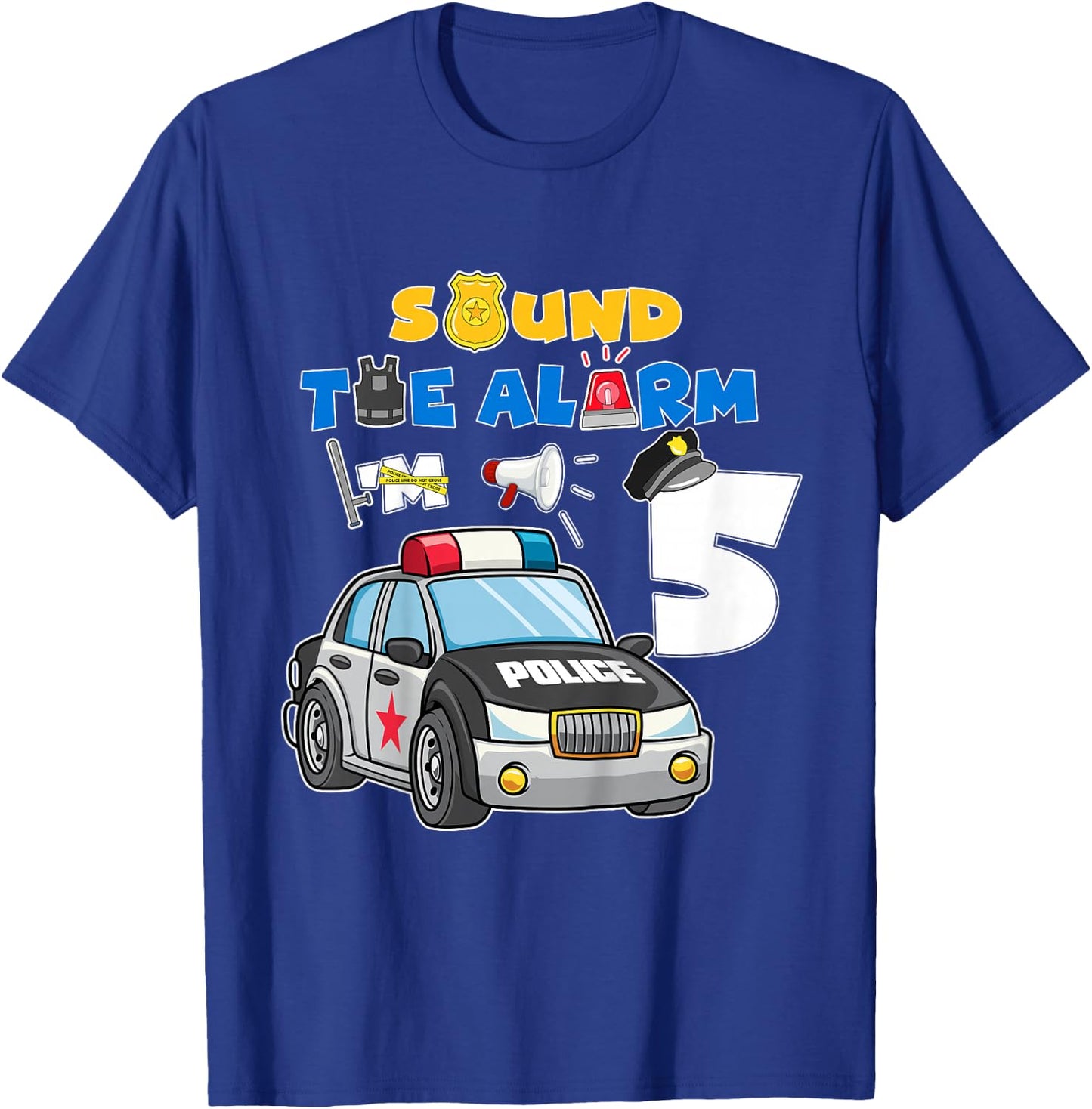 Sound Alarm 5 Year Old Police Cars 5th Birthday Boy T-Shirt - T-Shirt | Royal