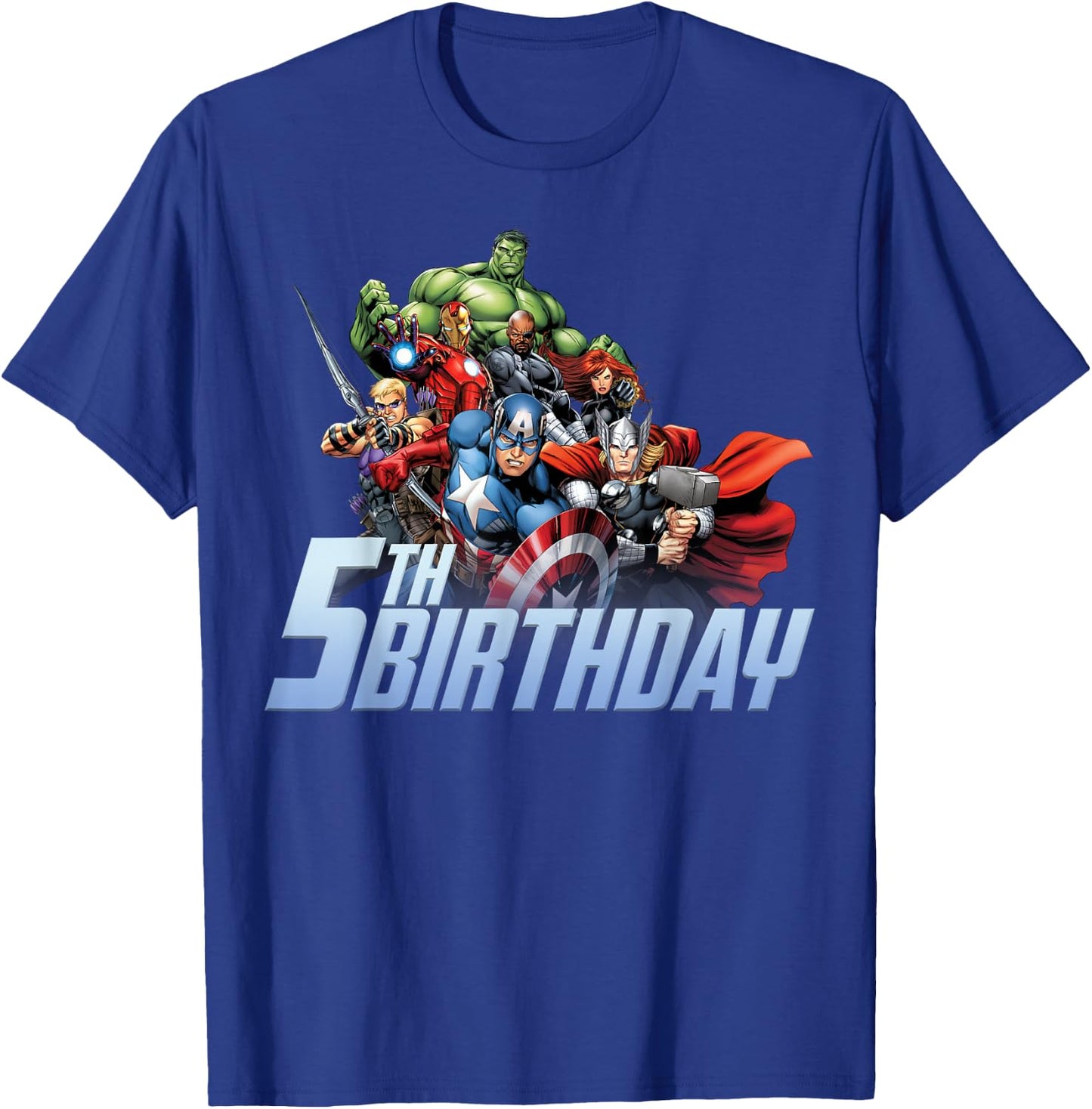 Marvel Avengers Action Shot 5th Birthday T-Shirt - T-Shirt | Royal