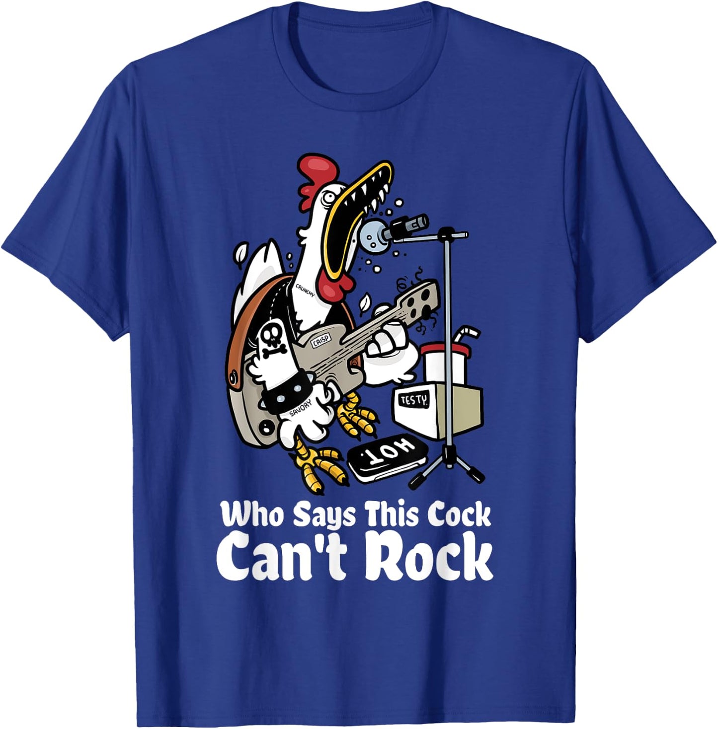 Funny Rock & Roll Rooster Chicken Playing Rock Guitar Party T-Shirt - T-Shirt | Royal