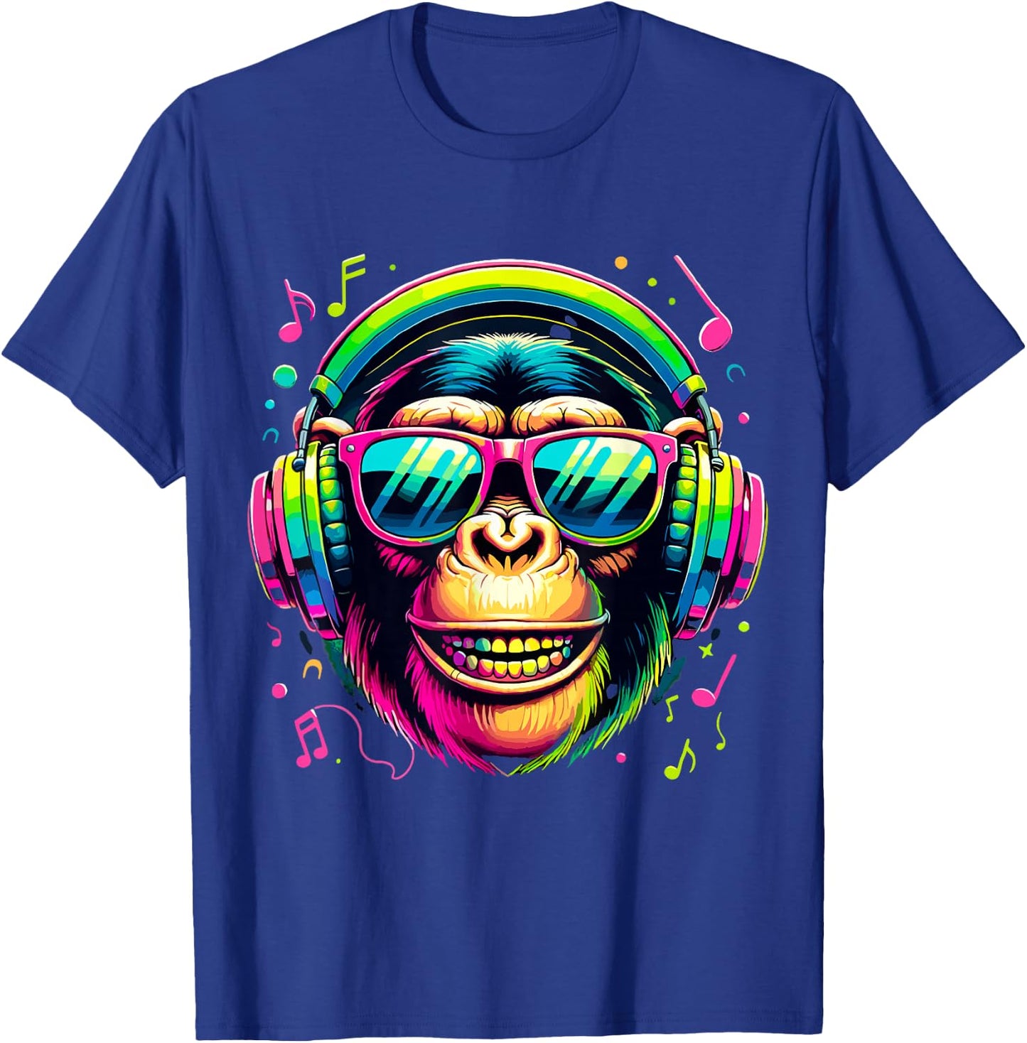 Monkey Chimp with Headphones Music Lover T-Shirt - T-Shirt | Royal
