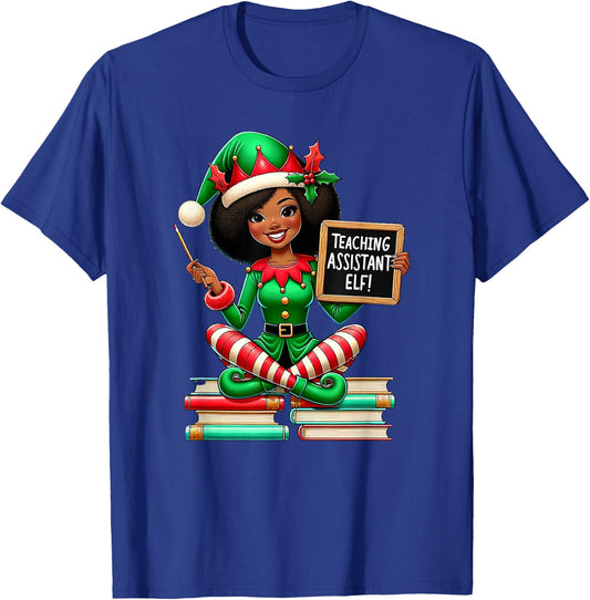 Teaching Assistant Elf African American Elf Educator Holiday T-Shirt - T-Shirt | Royal