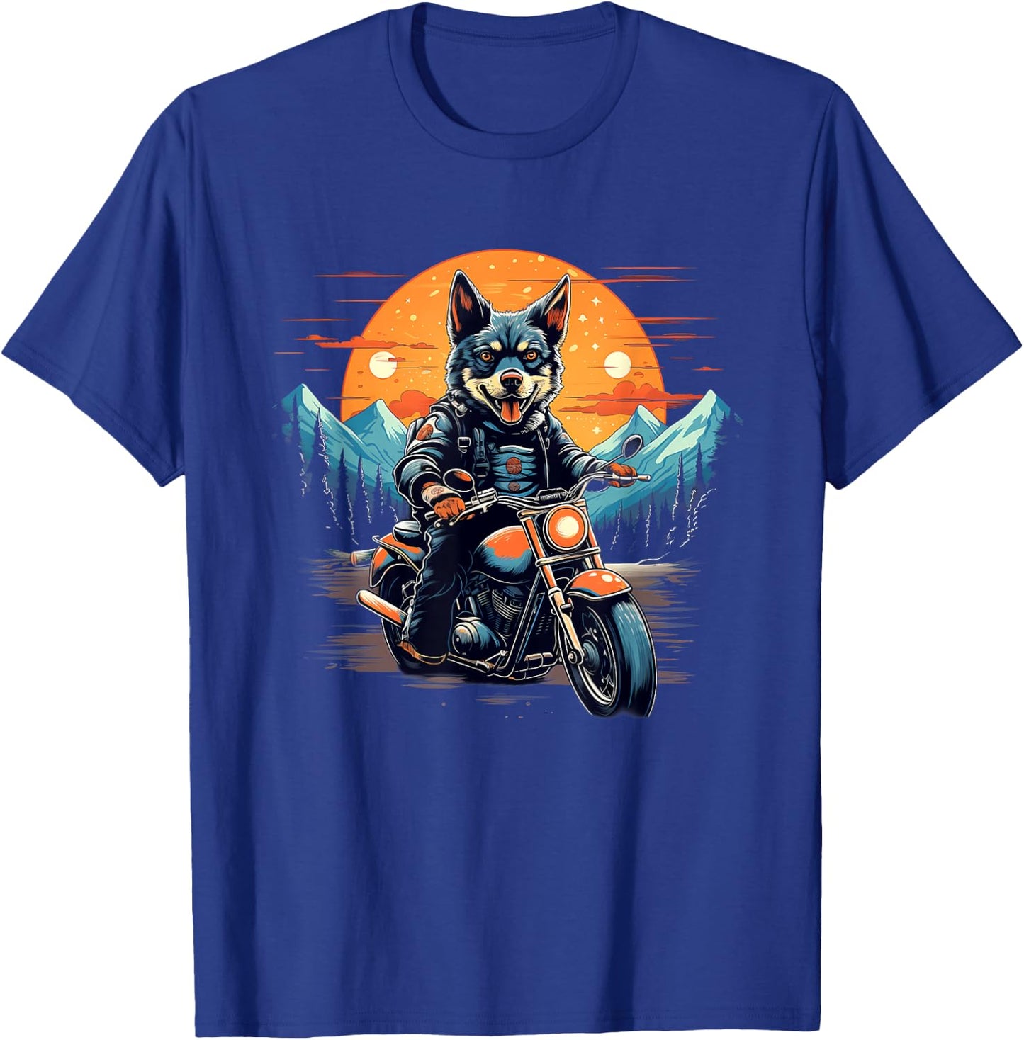 Biker Blue Heeler Dog Riding Motorcycle T-Shirt - T-Shirt | Royal