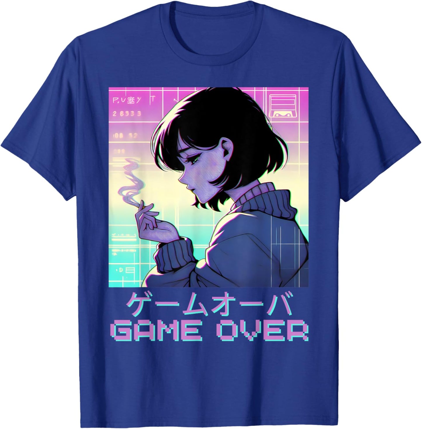 90s Japanese Sad Anime Girl Game Over Vaporwave Aesthetic T-Shirt - T-Shirt | Royal