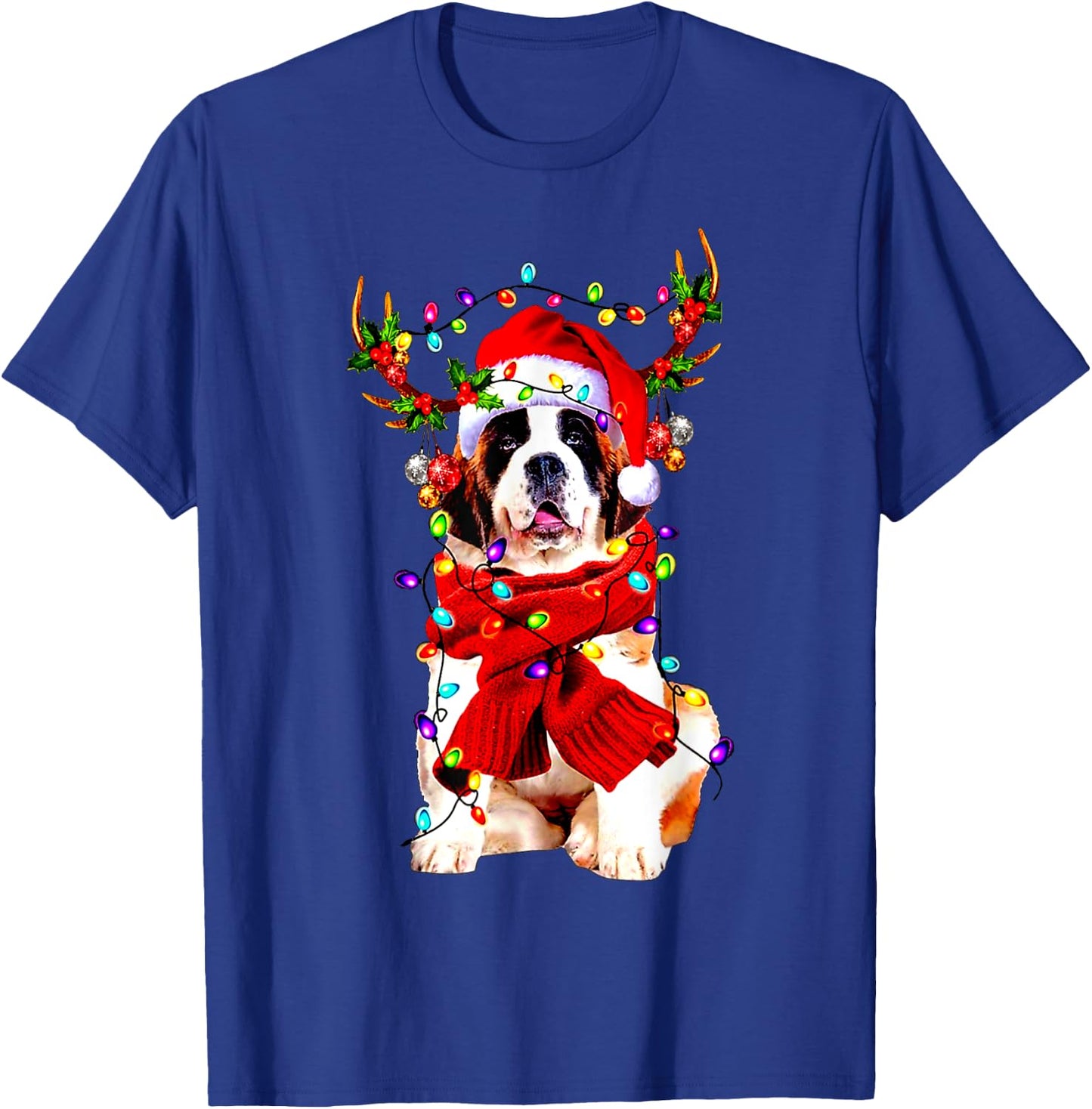 Funny St Bernard gorgeous reindeer Light Christmas T-Shirt - T-Shirt | Royal