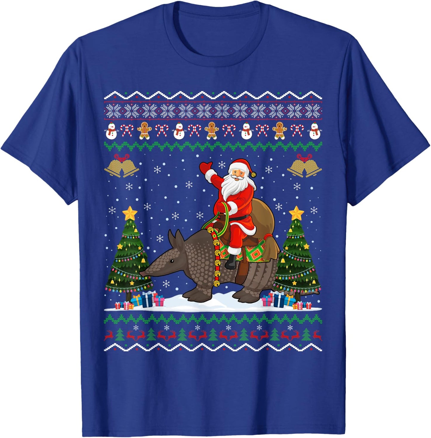Armadillo Ugly Xmas Gift Santa Riding Armadillo Christmas T-Shirt - T-Shirt | Royal