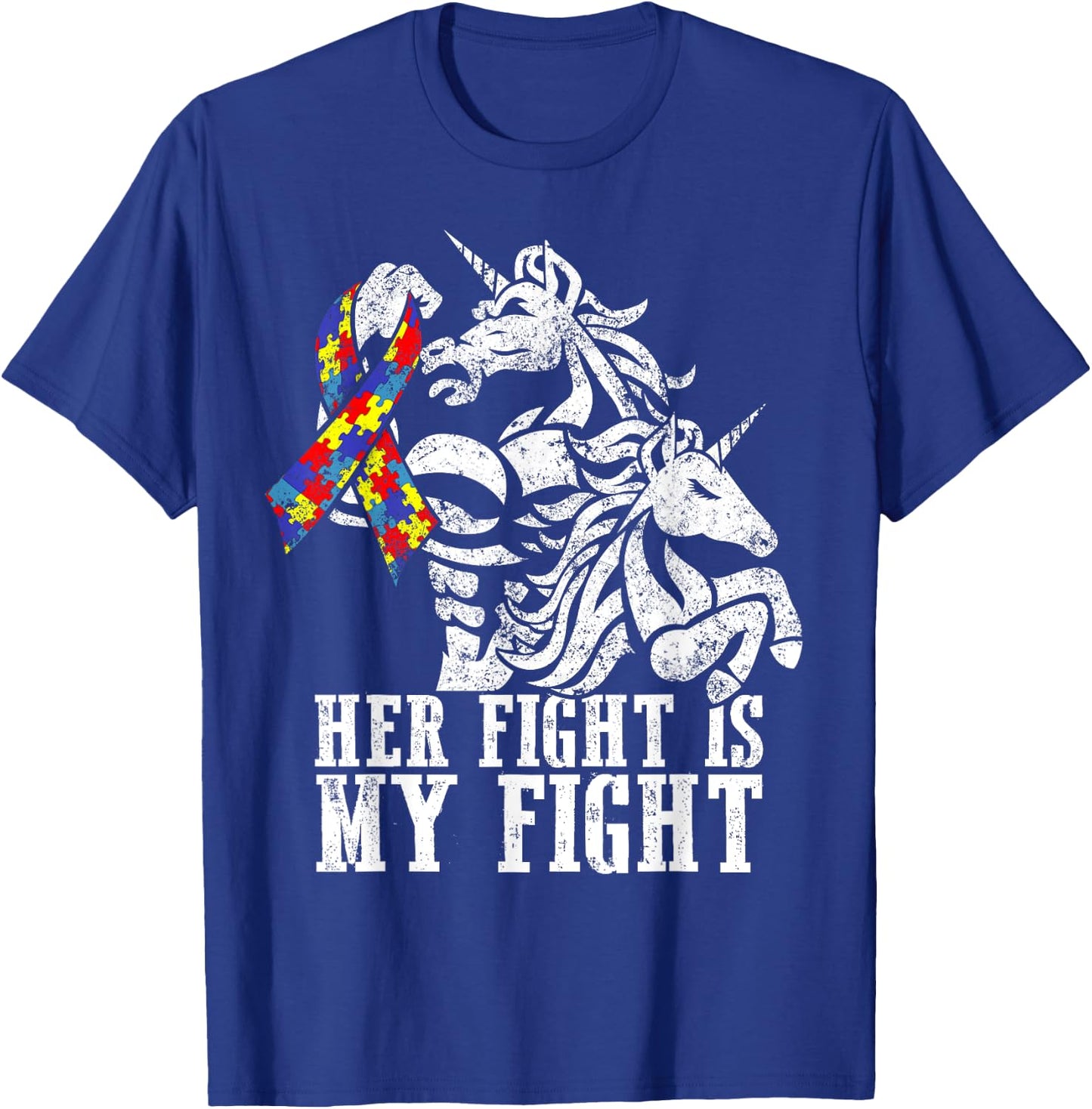 Her Fight is My Fight Autism Ribbon Unicorn Dad Daughter T-Shirt - T-Shirt | Royal