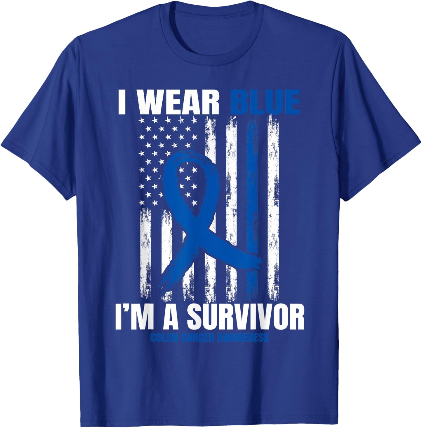 Blue Colon Cancer Survivor Gifts Women Men Flag Cancer Free T-Shirt - T-Shirt | Royal